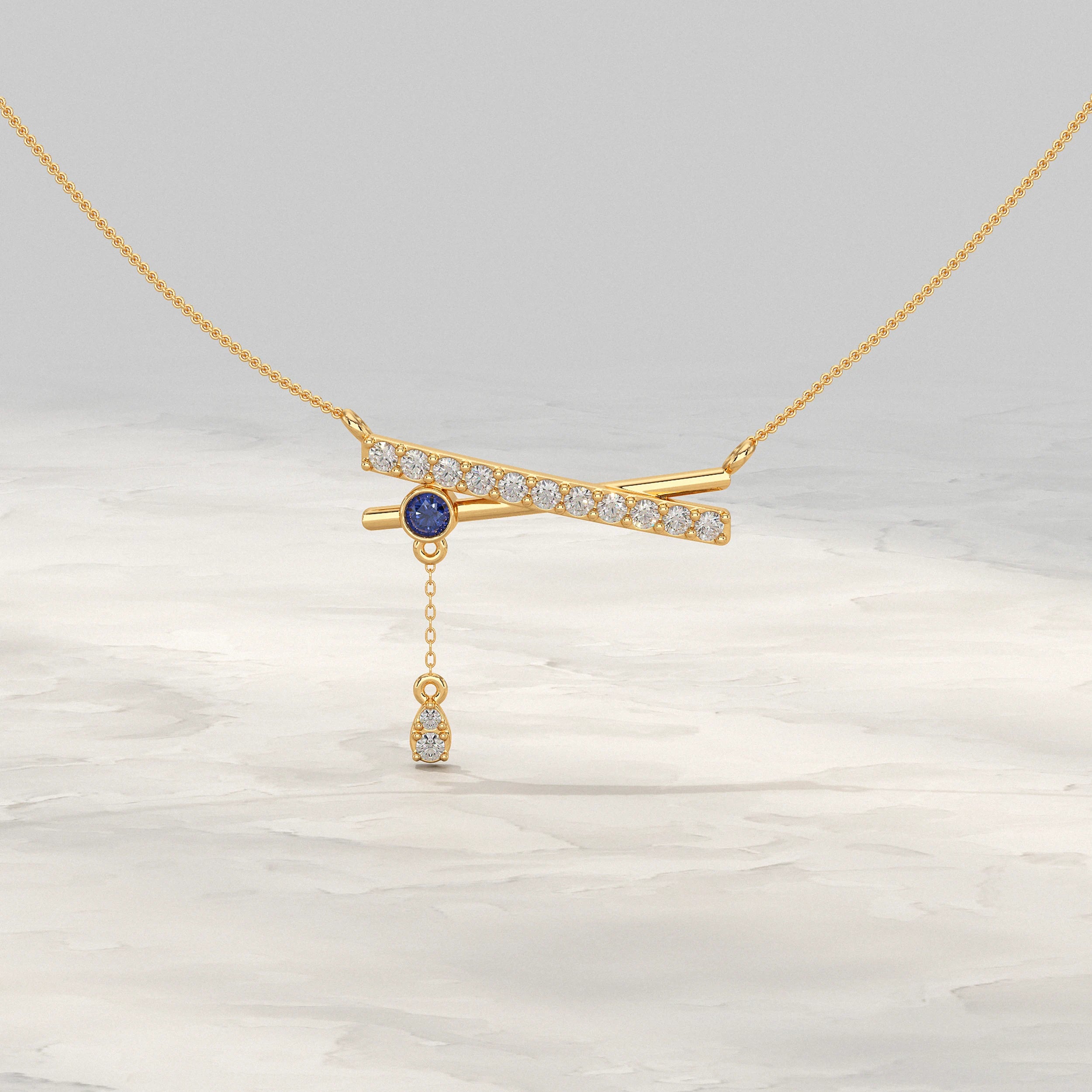 Round Lab Diamond Drop Chain Bar Pendant Pendant
