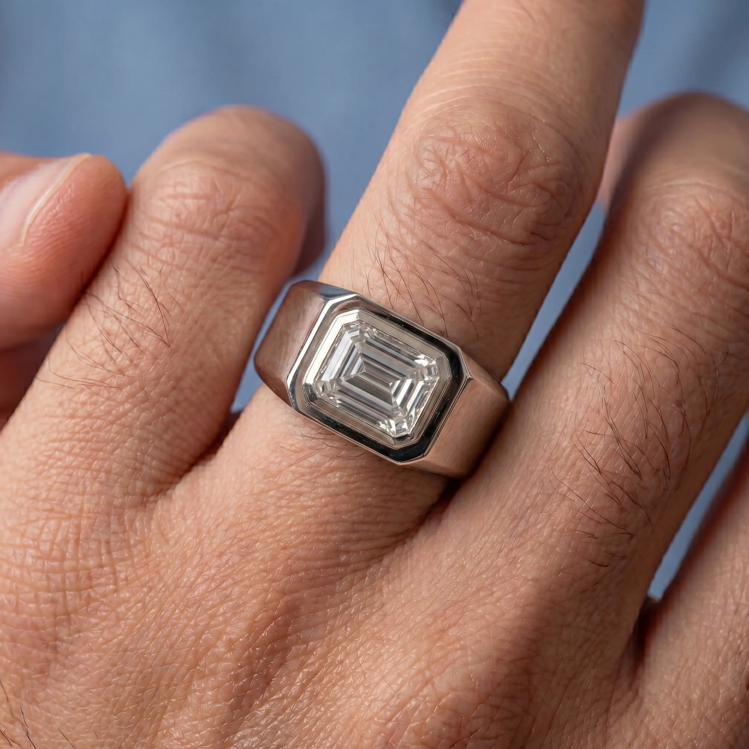 East West Emerald Diamond Men's Wedding Band Band