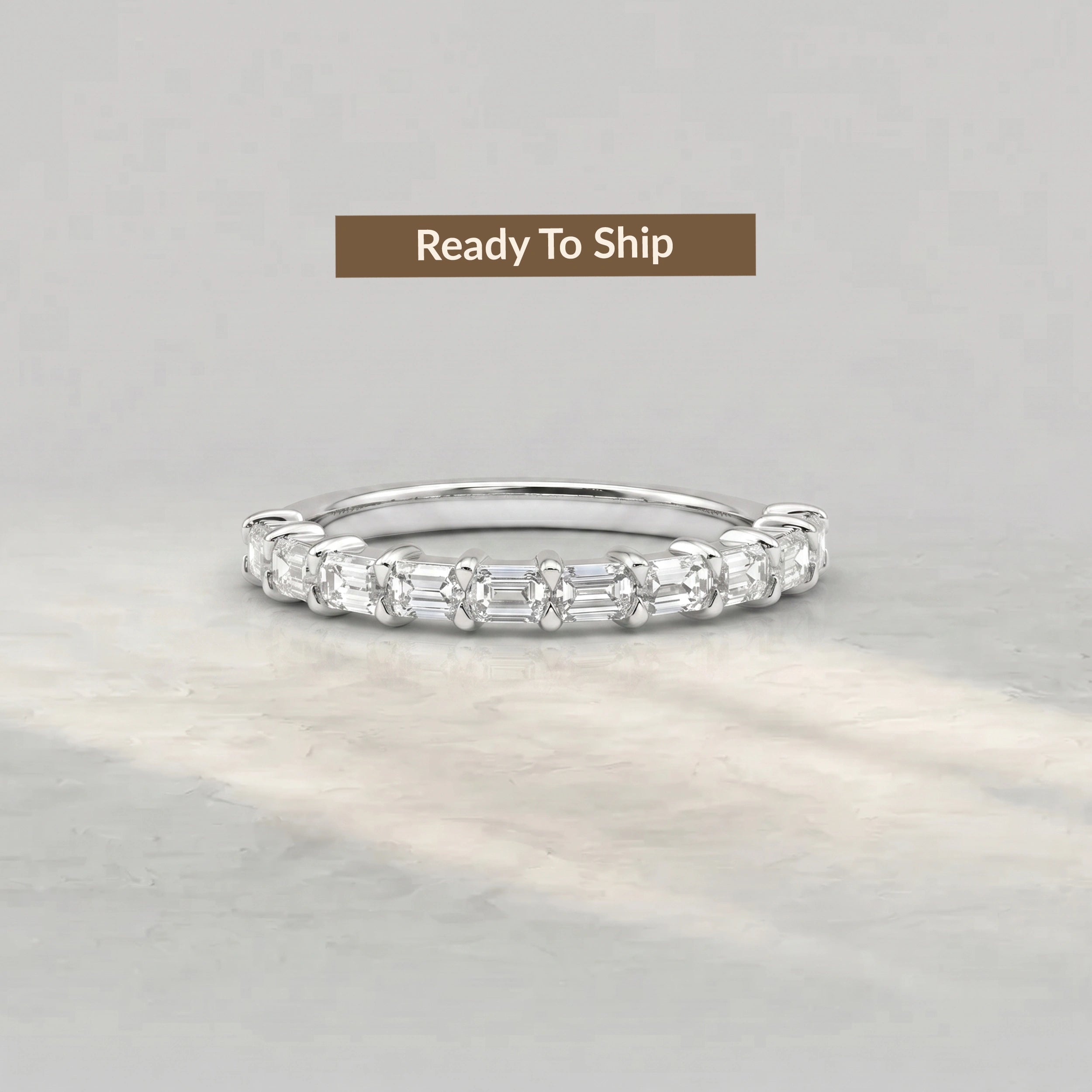 East West Emerald Lab Diamond Half Eternity Band Rings