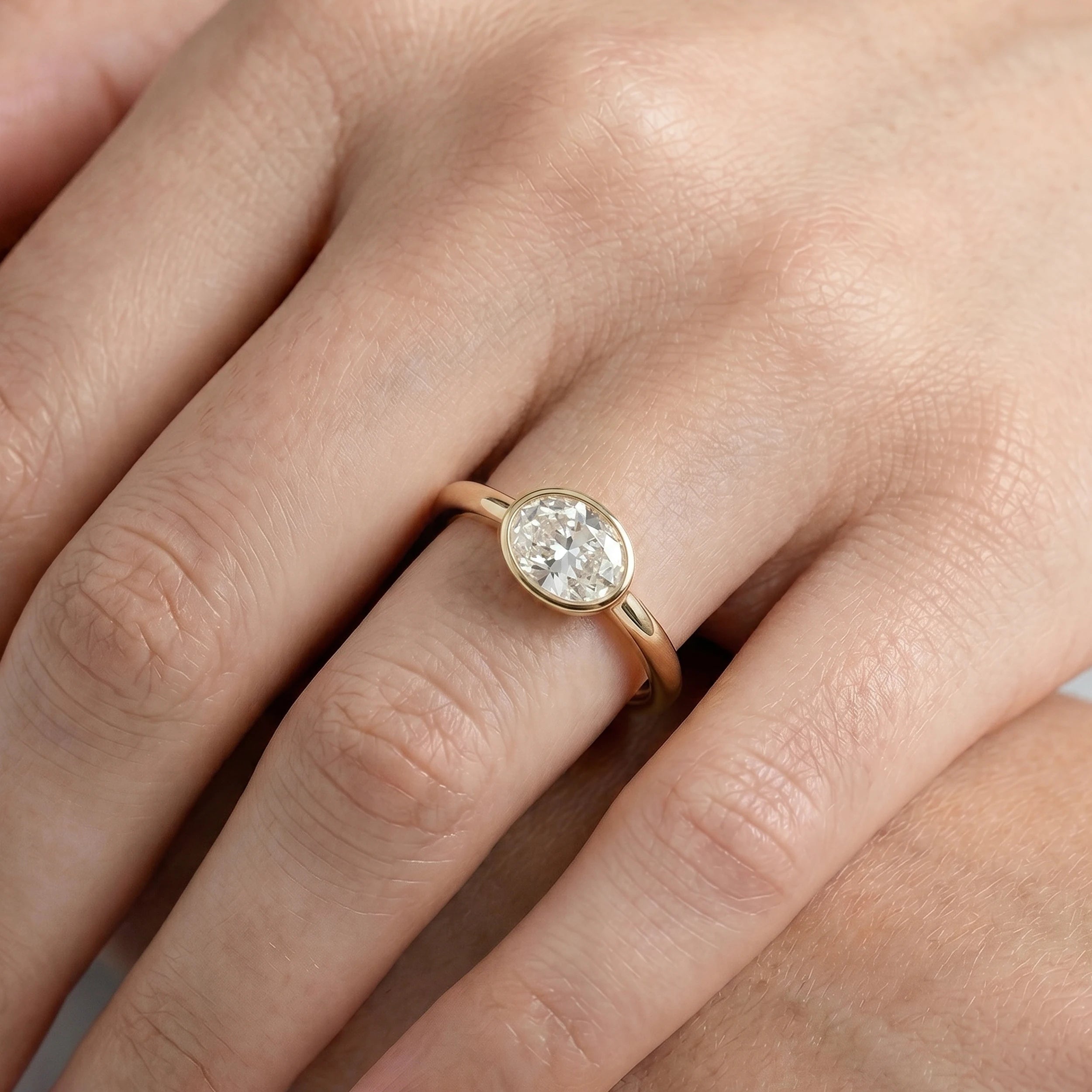 East West Oval Lab Diamond Bezel Set Ring Rings