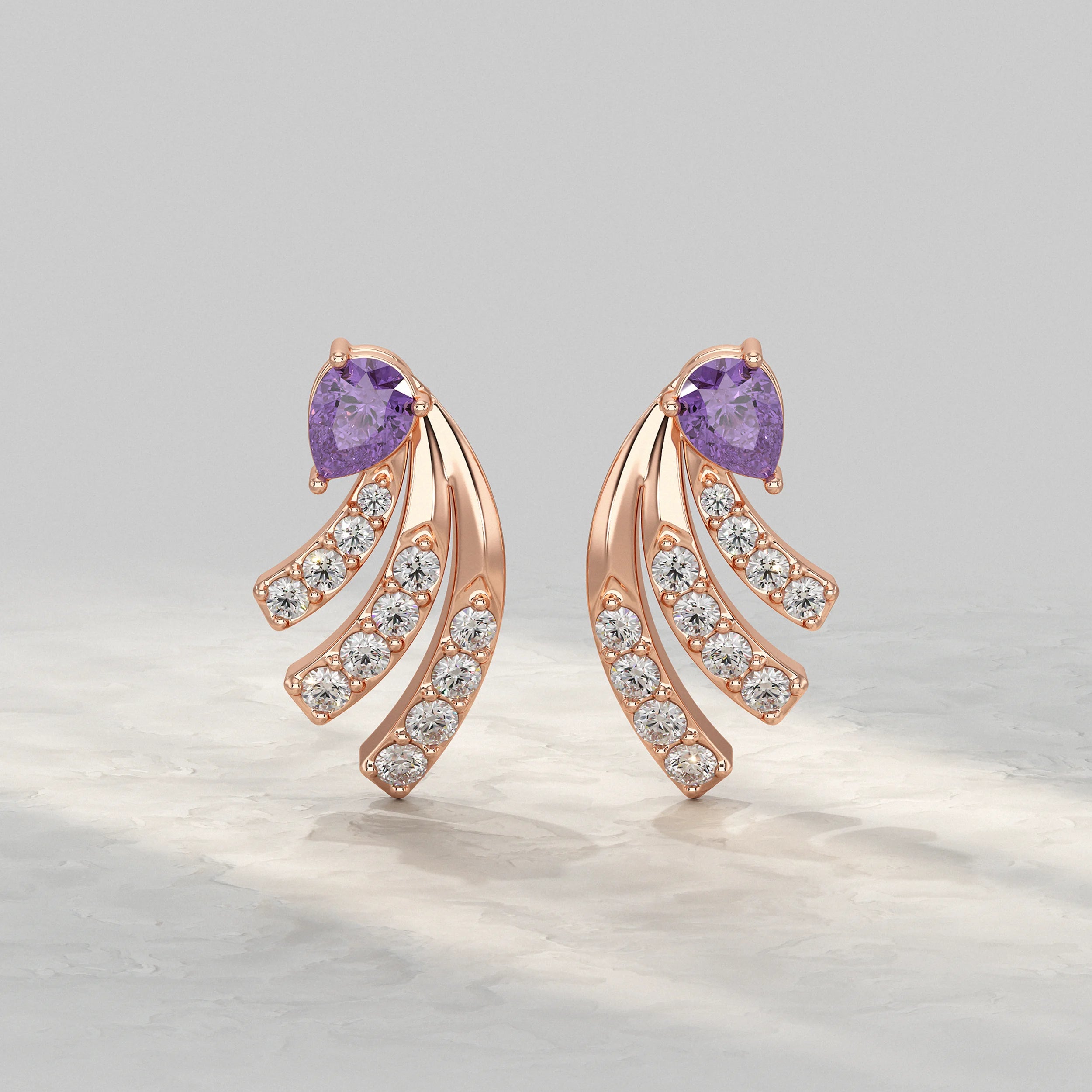 Pear Shaped Amethyst And Round Diamond Stud Earrings Earrings