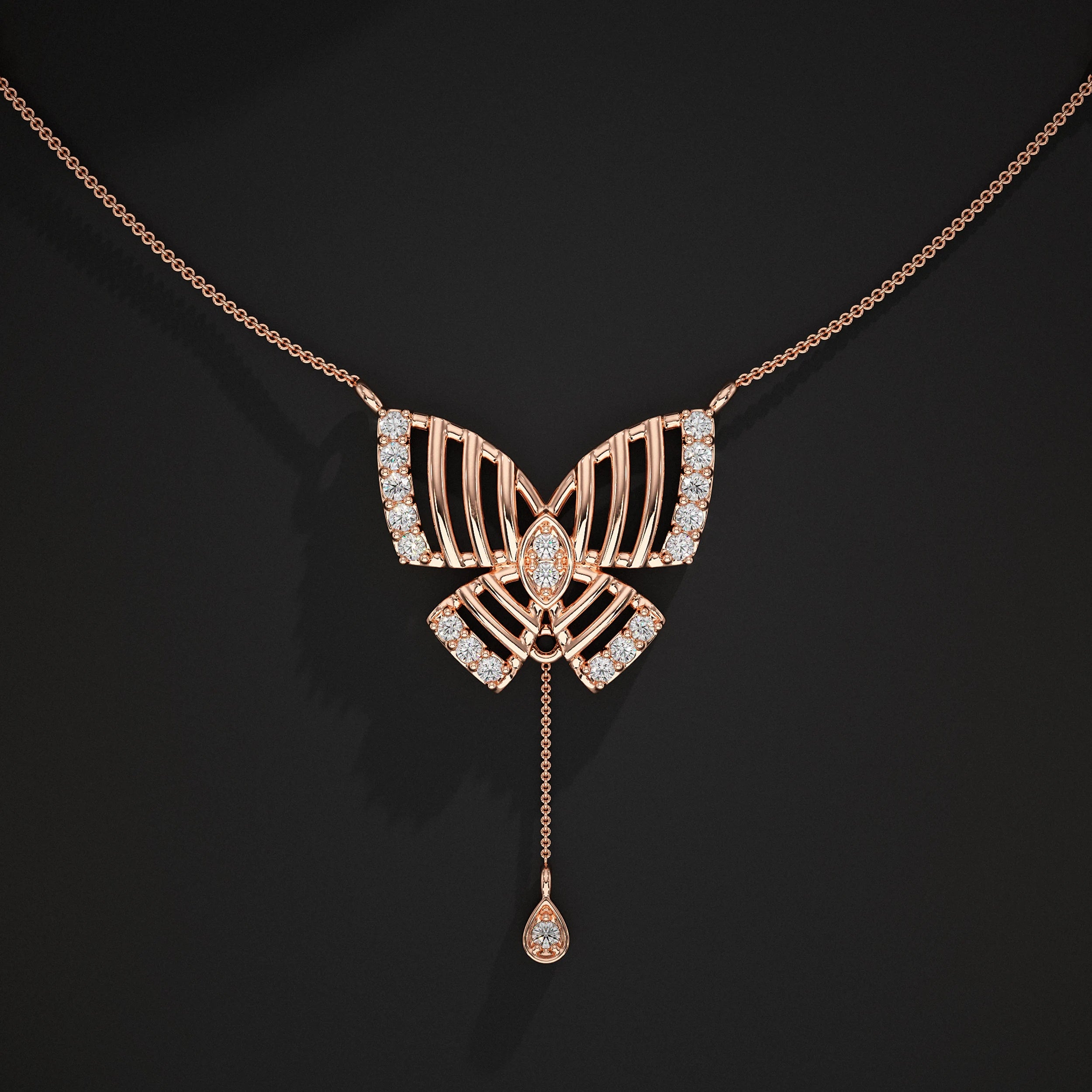Butterfly Round Diamond Teardrop Pendant Pendant