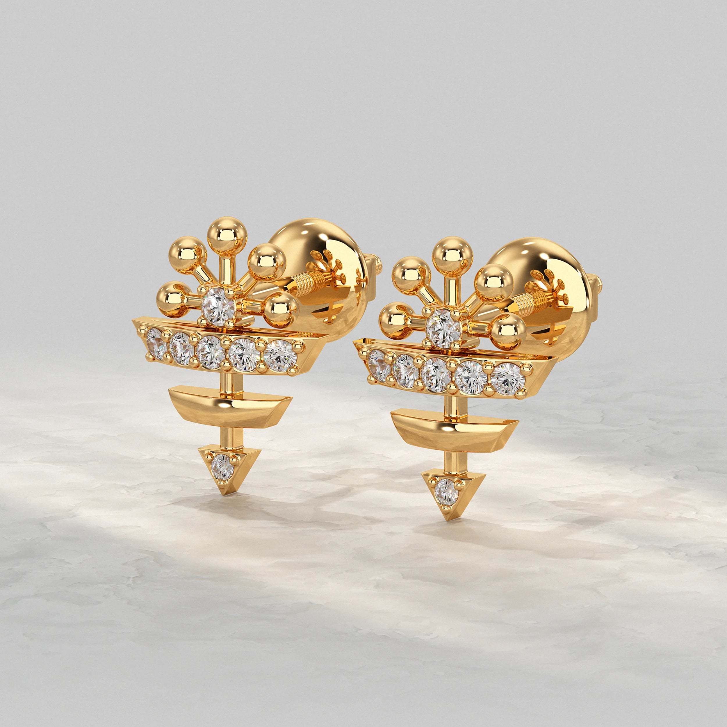 Geometric Round Diamond Pattern Stud Earrings Earrings