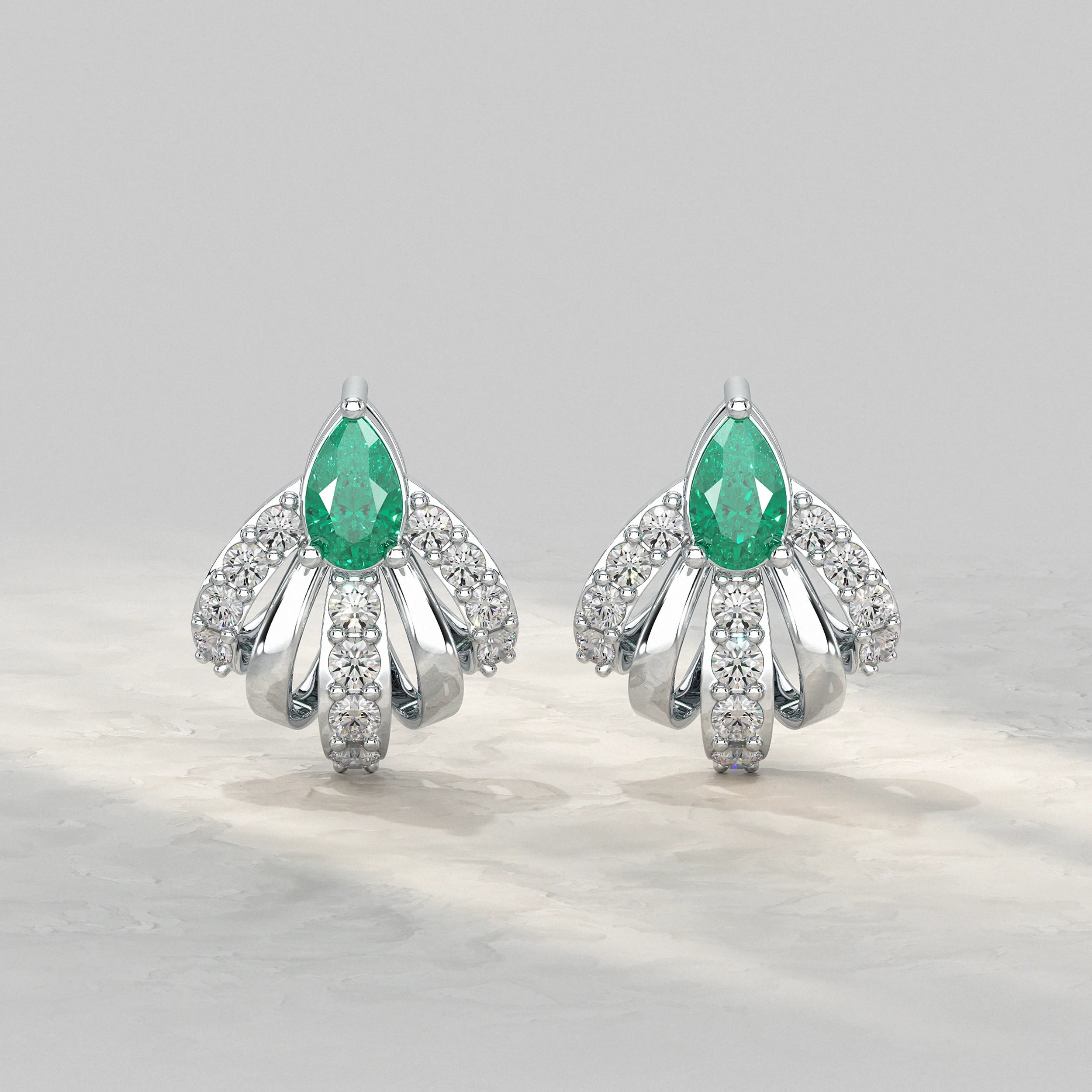 Pear Cut Emerald And Diamond Cluster Stud Earrings Earrings