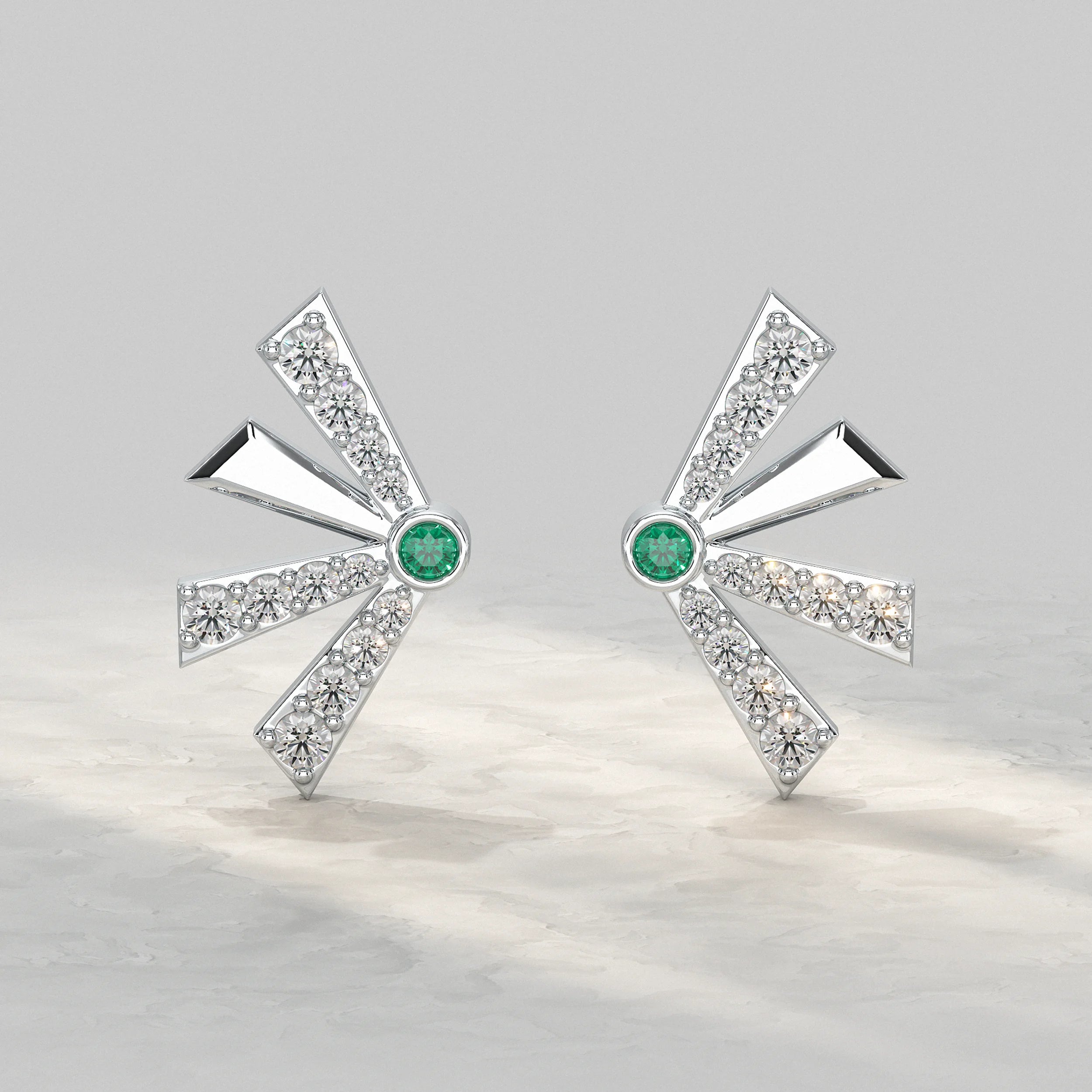 Round Cut Gem Diamond Fan Design Stud Earrings Earrings