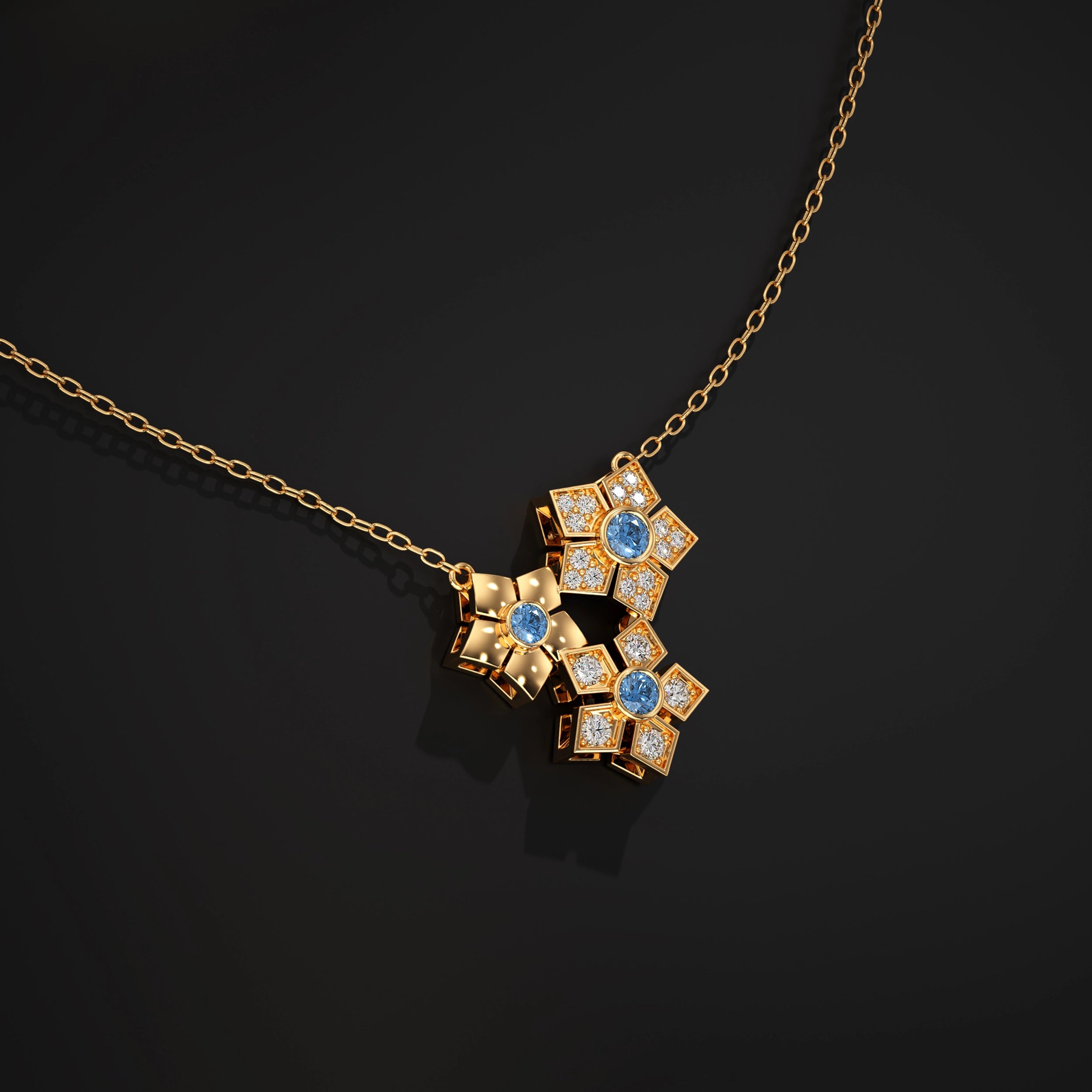 Floral Cluster Blue Sapphire Gemstone Pendant Pendant