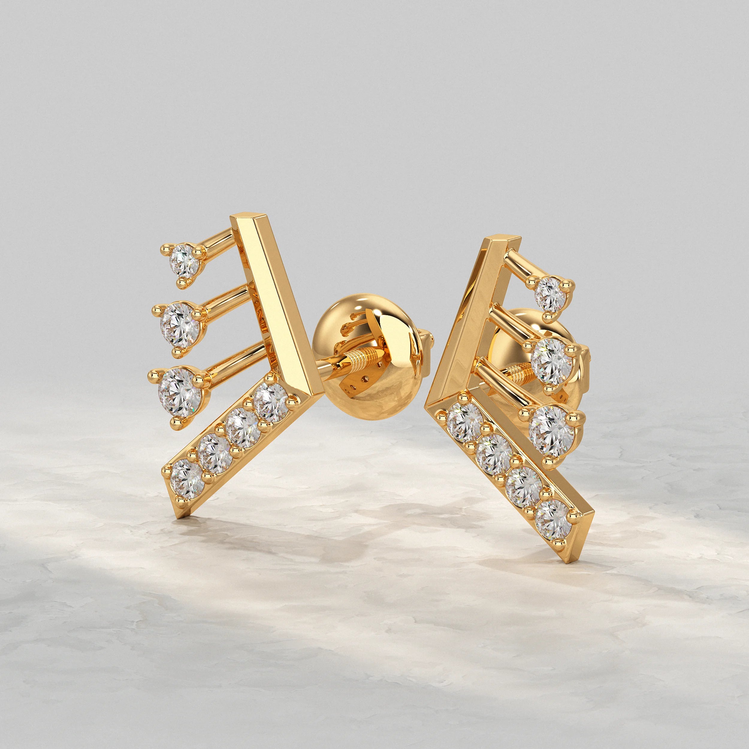 Modern Angled Diamond Bar Design Stud Earrings Earrings