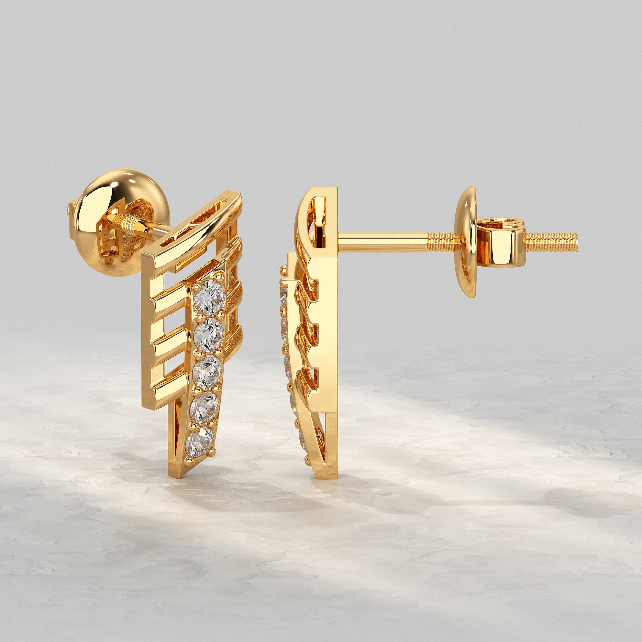 Geometric Open Frame Round Diamond Bar Earrings Earrings