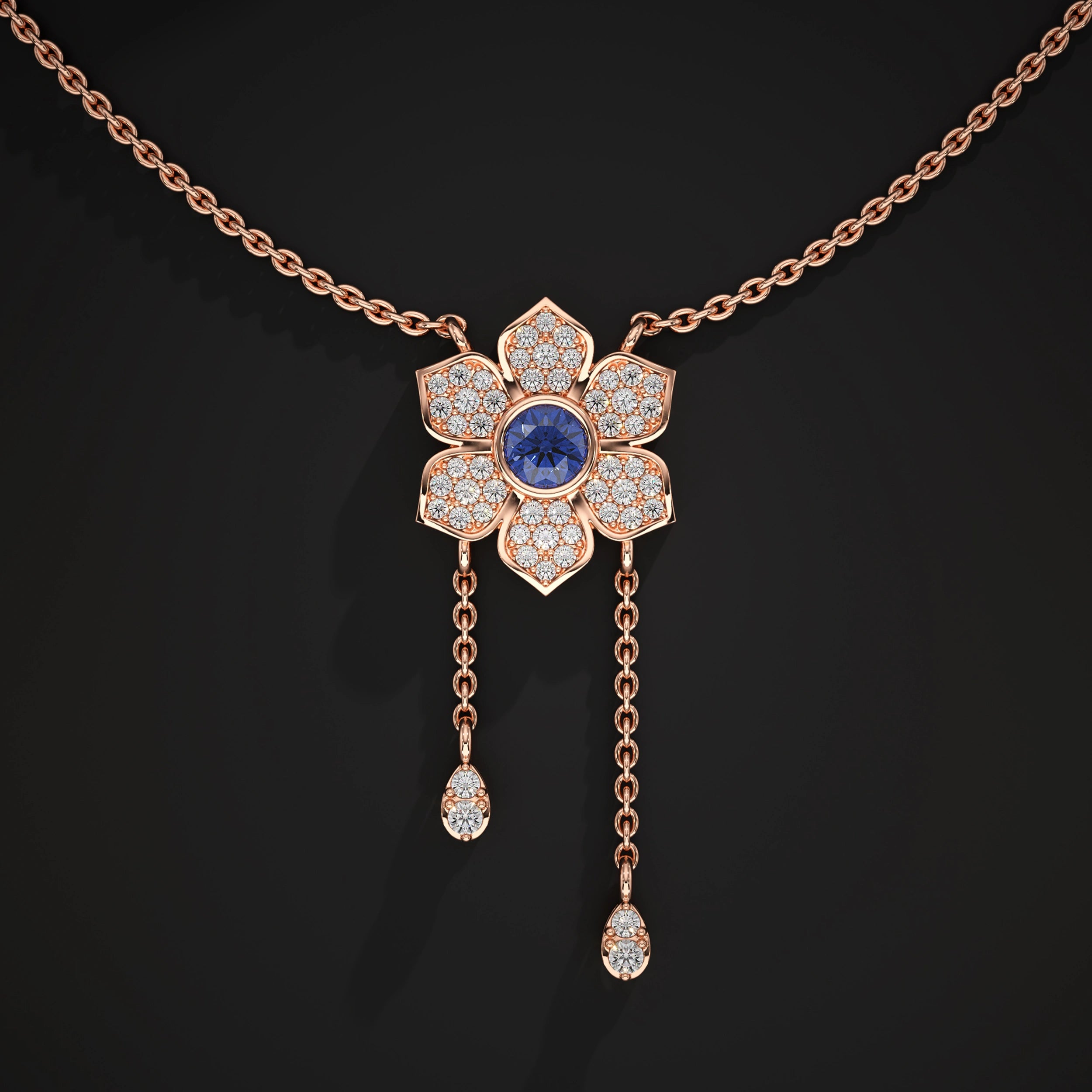 Flower Petal Pendant With Drop Chains Pendant