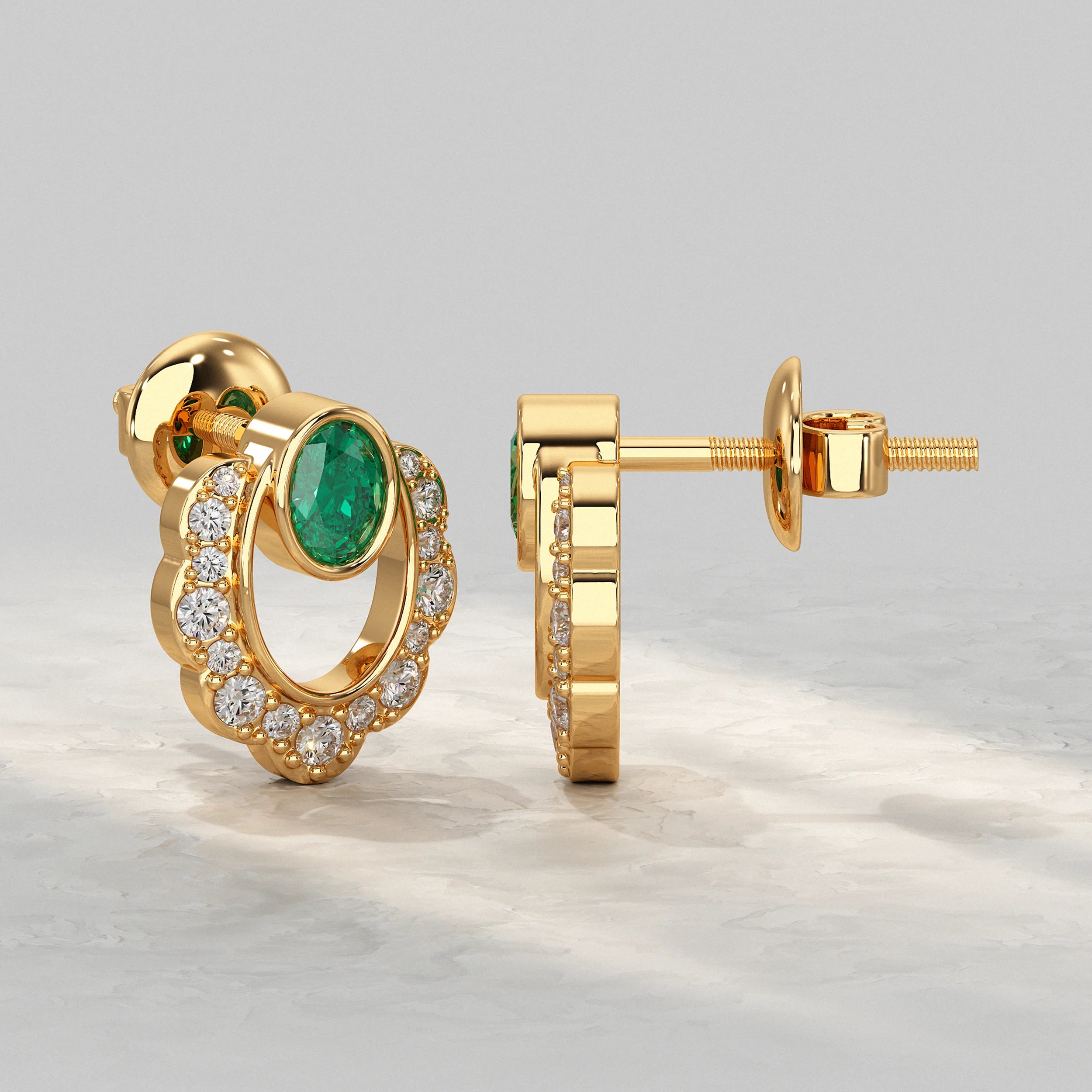Oval Emerald Halo Stud Lab Diamond Earrings Earrings