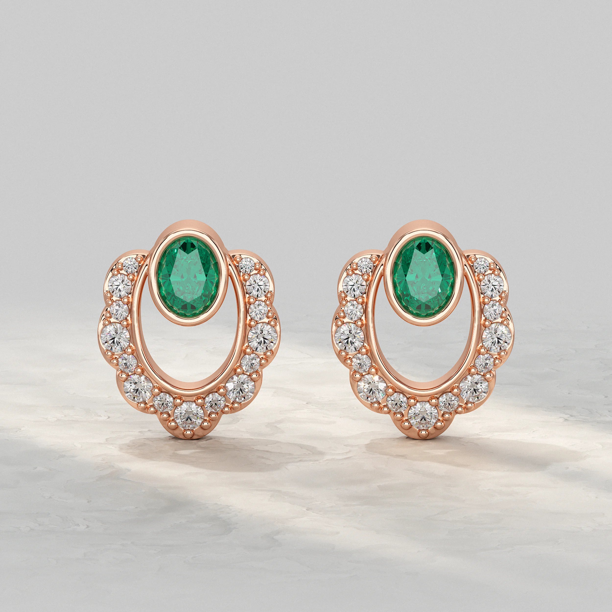 Oval Emerald Halo Stud Lab Diamond Earrings Earrings