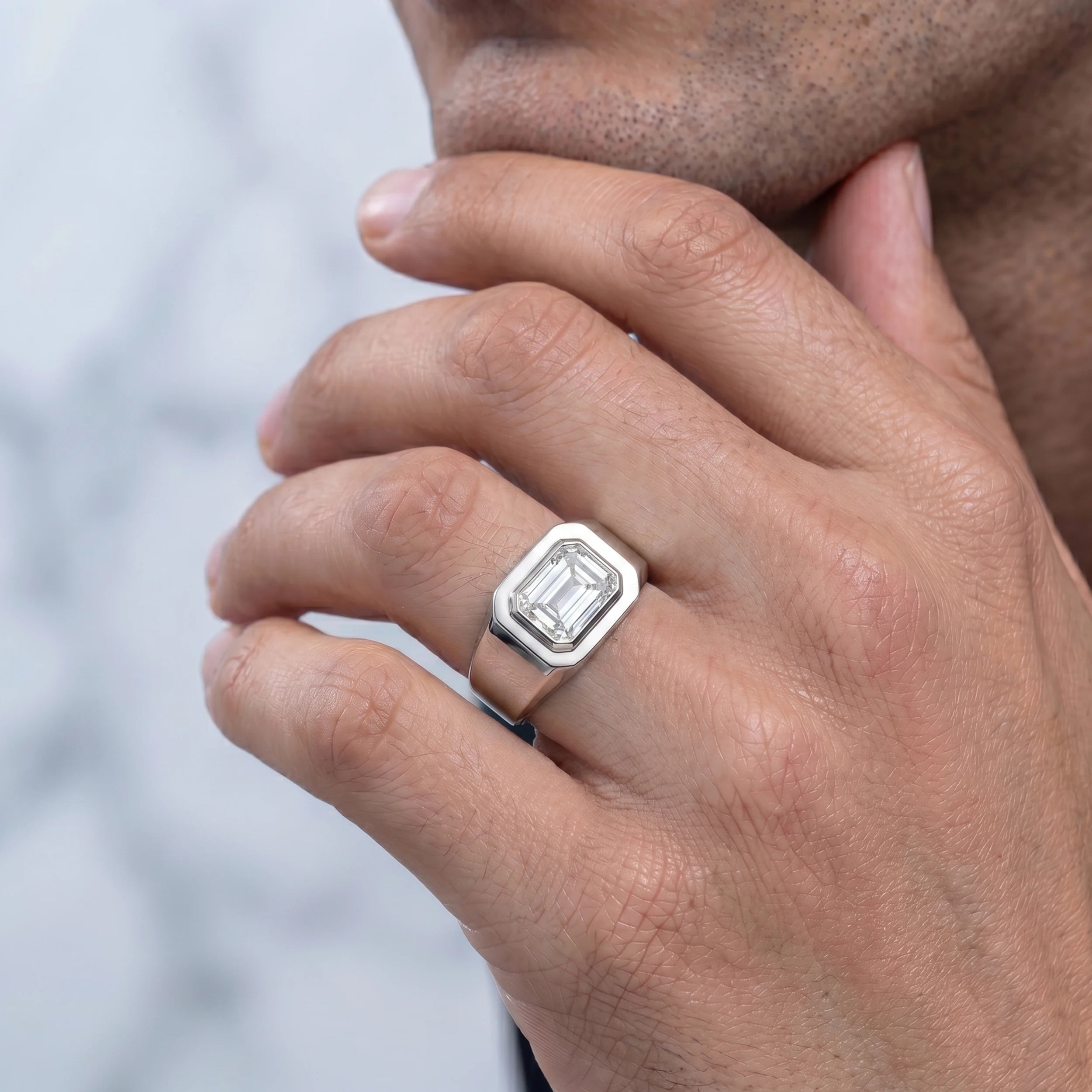 East West Emerald Diamond Men's Wedding Band Band