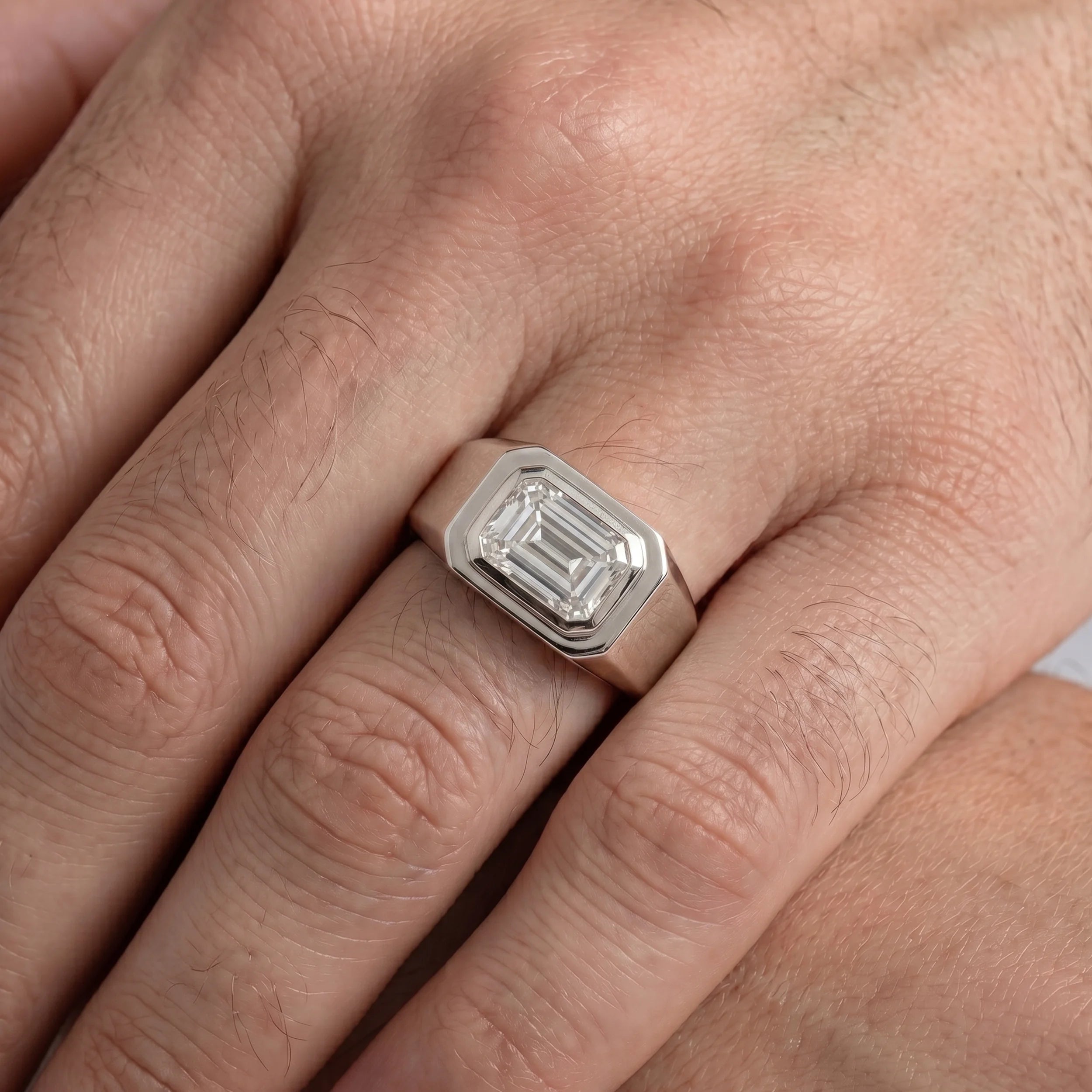 East West Emerald Diamond Men's Wedding Band Band