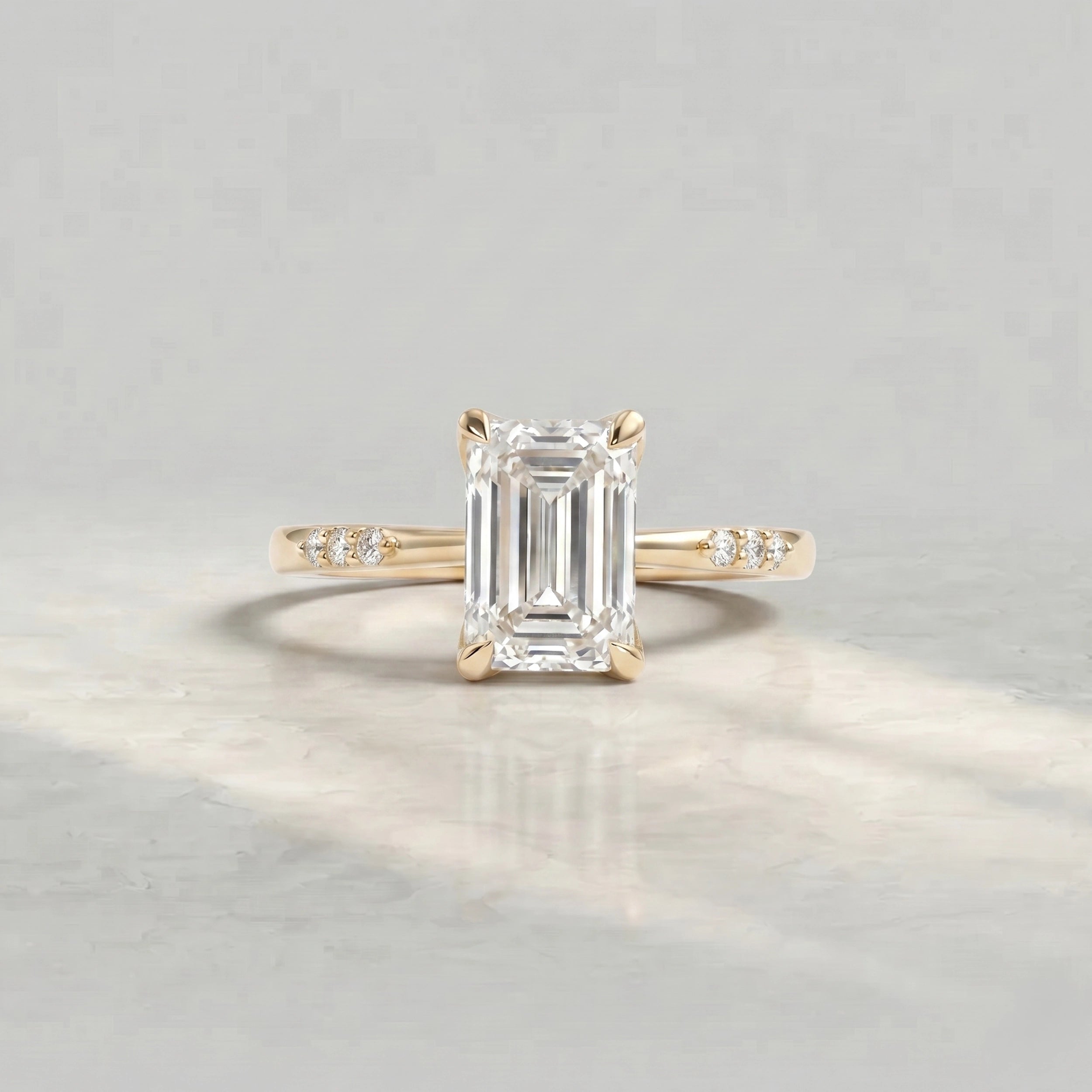 Emerald Lab Diamond Accent Engagement Ring Rings