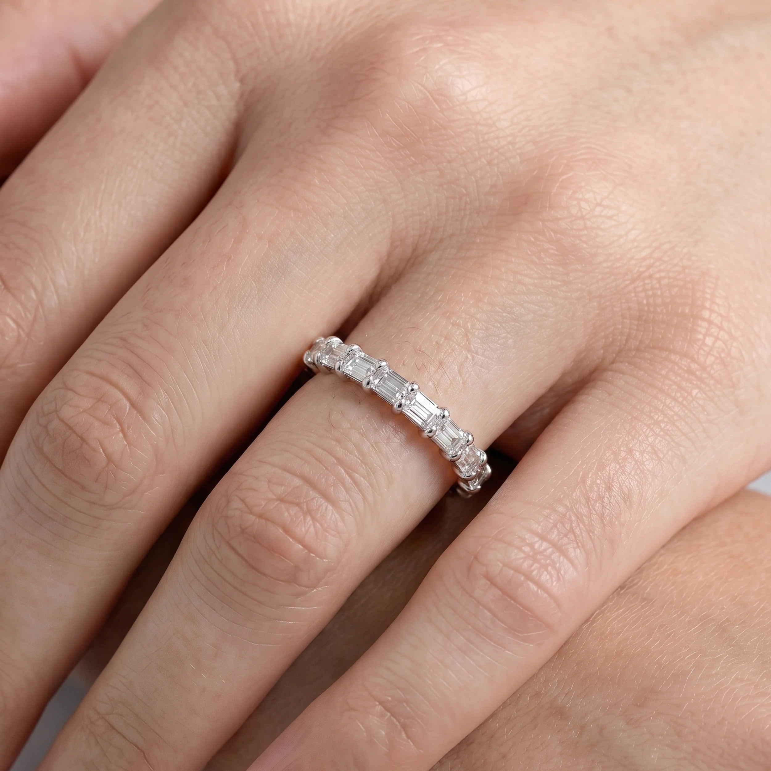 East West Emerald Lab Diamond Half Eternity Band Rings