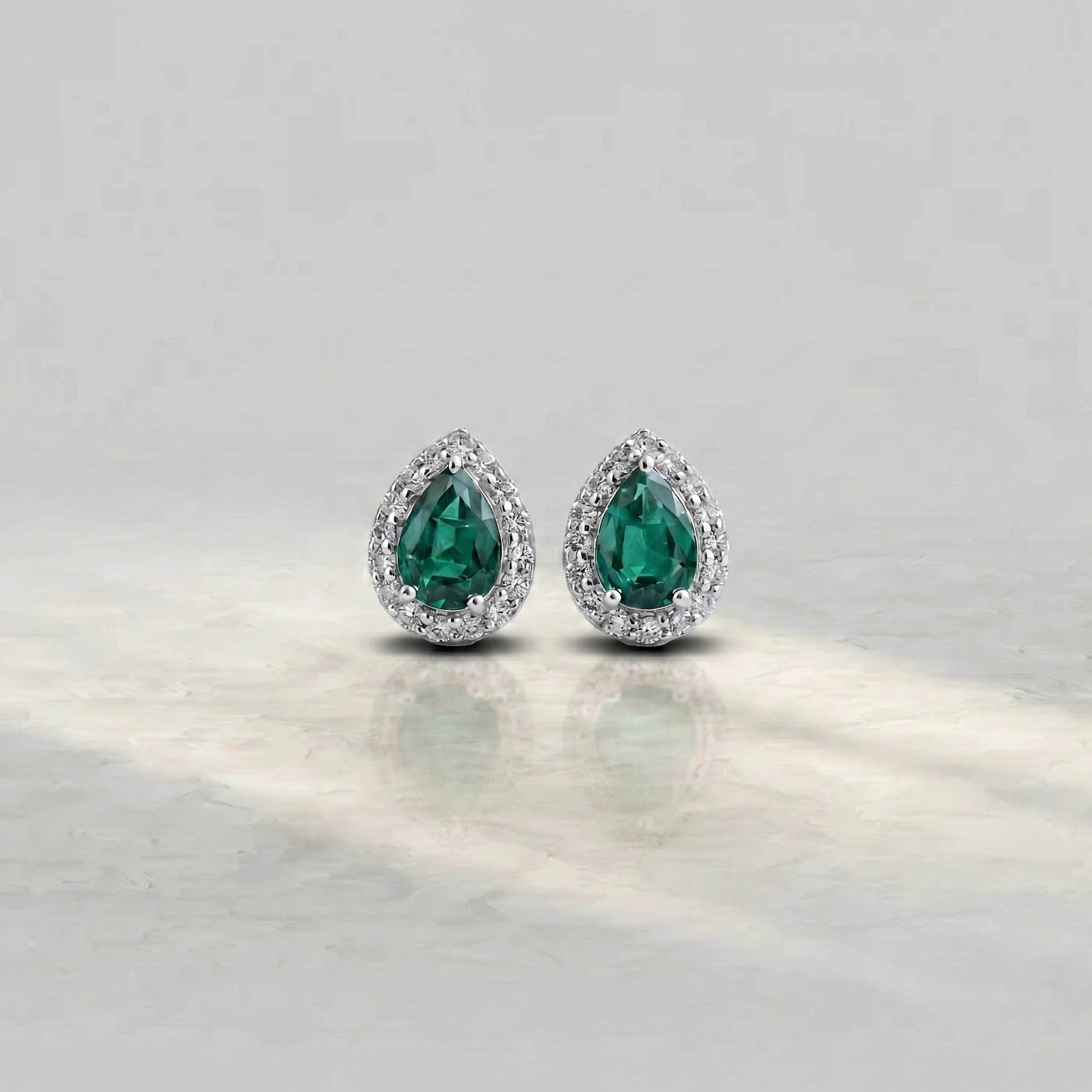 Emerald Pear Gemstone Halo Stud Earrings Earrings