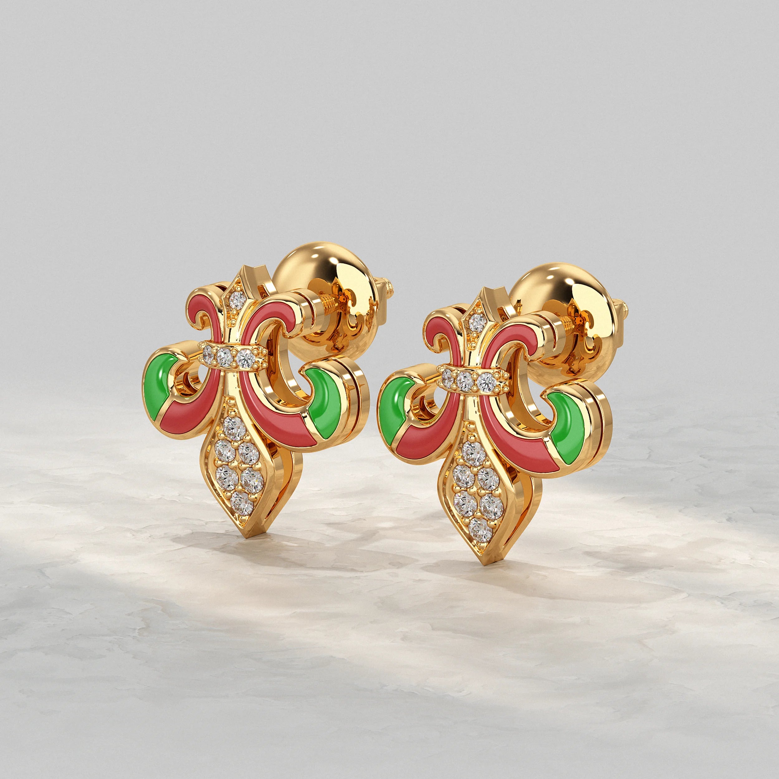 Enamel Diamond Fleur-de-Lis Stud Earrings Earrings