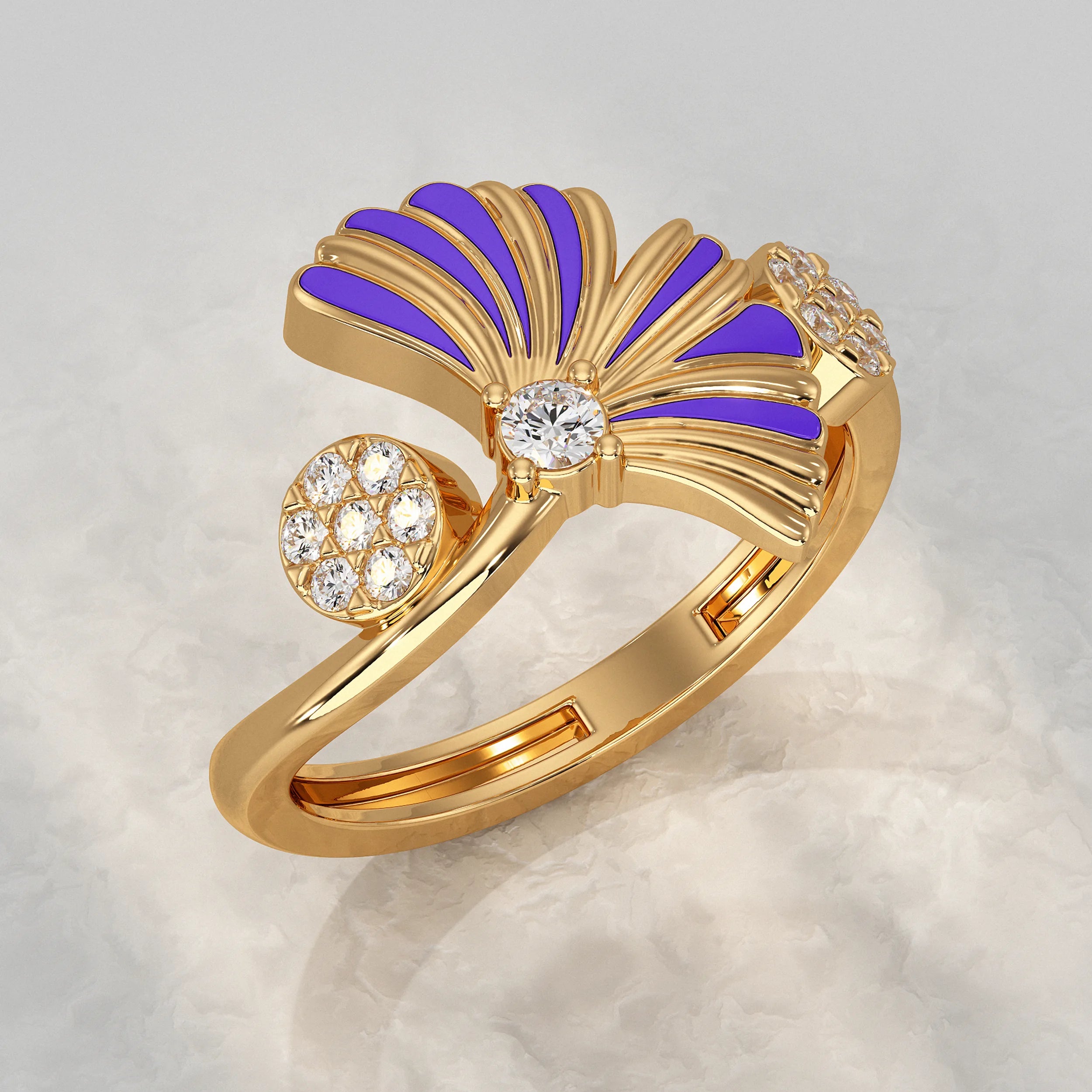 Enamel Flower Shape Lab Diamond Ring Rings