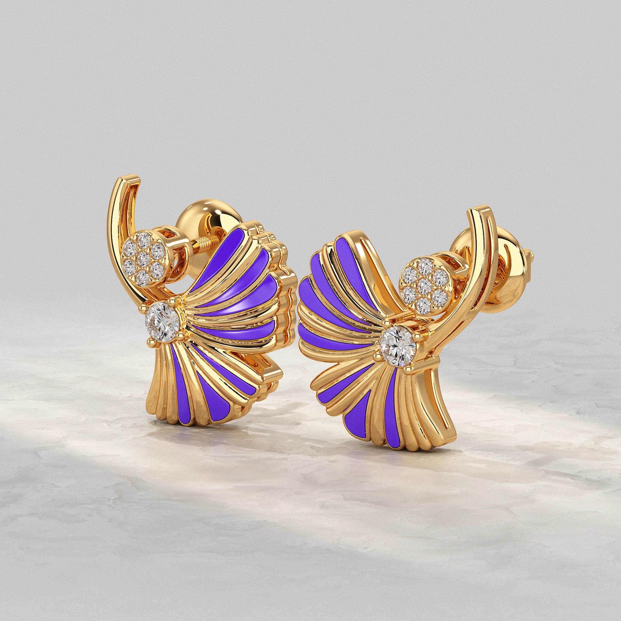 Enamel Flower Shape Lab Diamond Stud Earrings Earrings