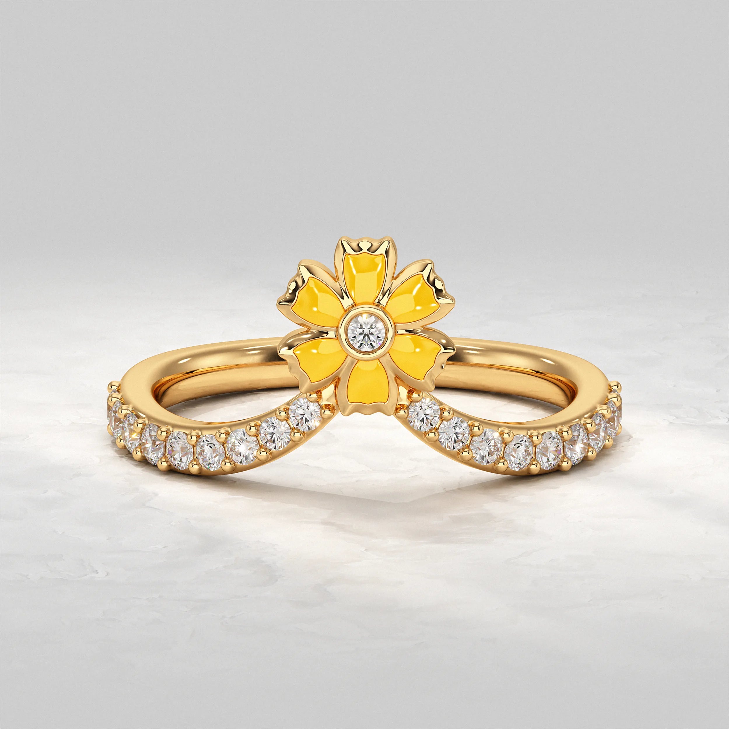 Daisy Flower Curved Wedding Band Rings