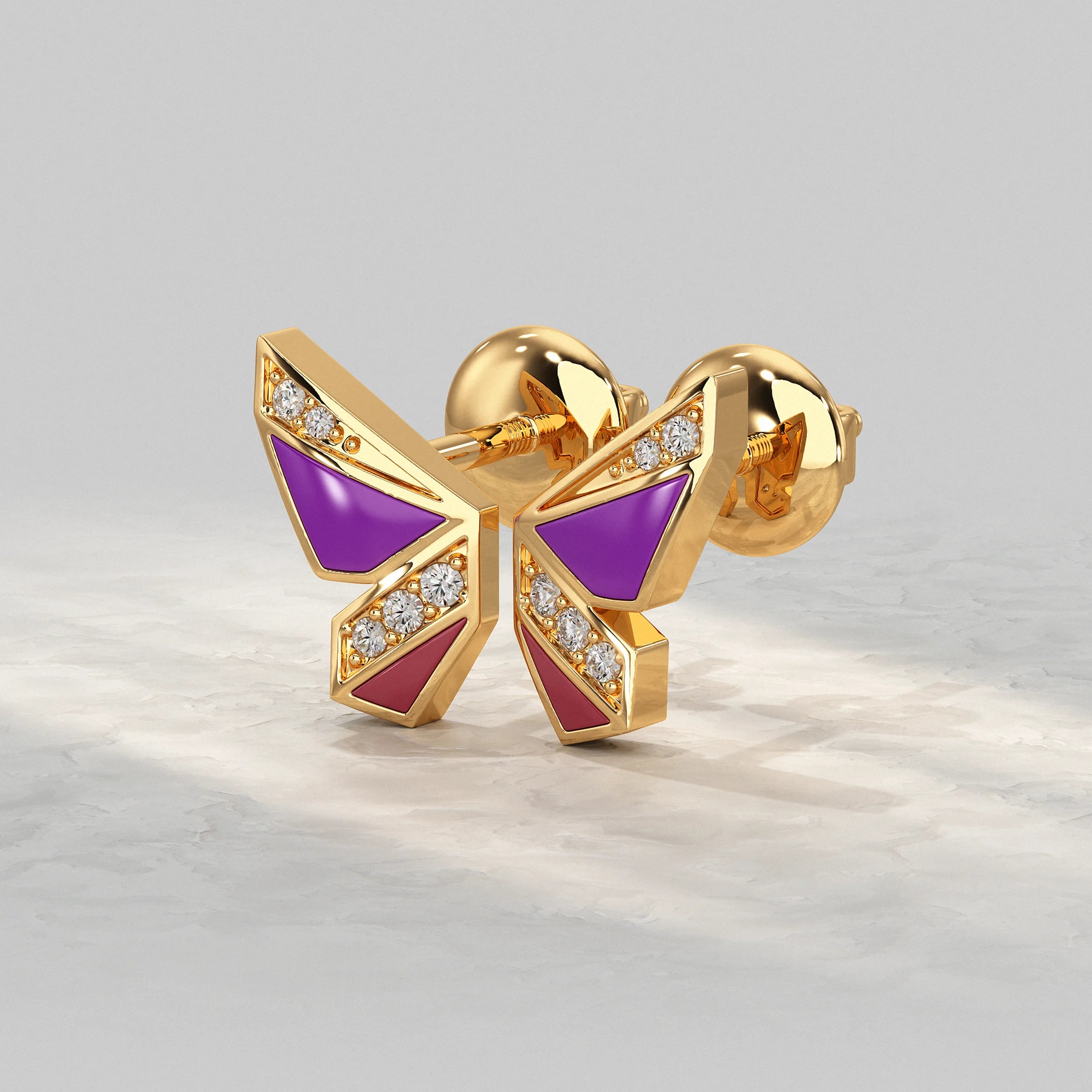 Purple Enamel Butterfly Lab Diamond Stud Earrings Earrings