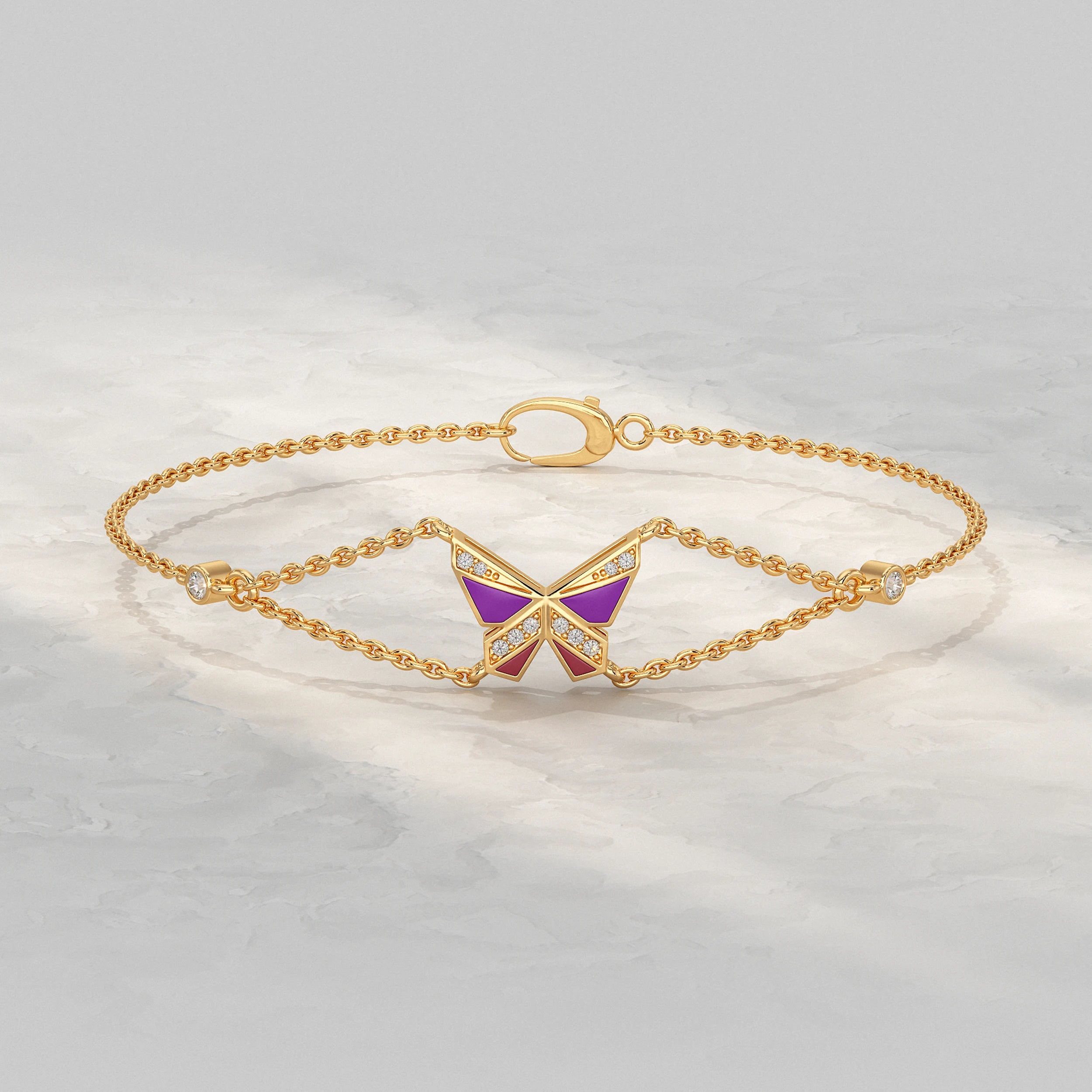 Enamel Butterfly Lab Diamond Bracelet Bracelet