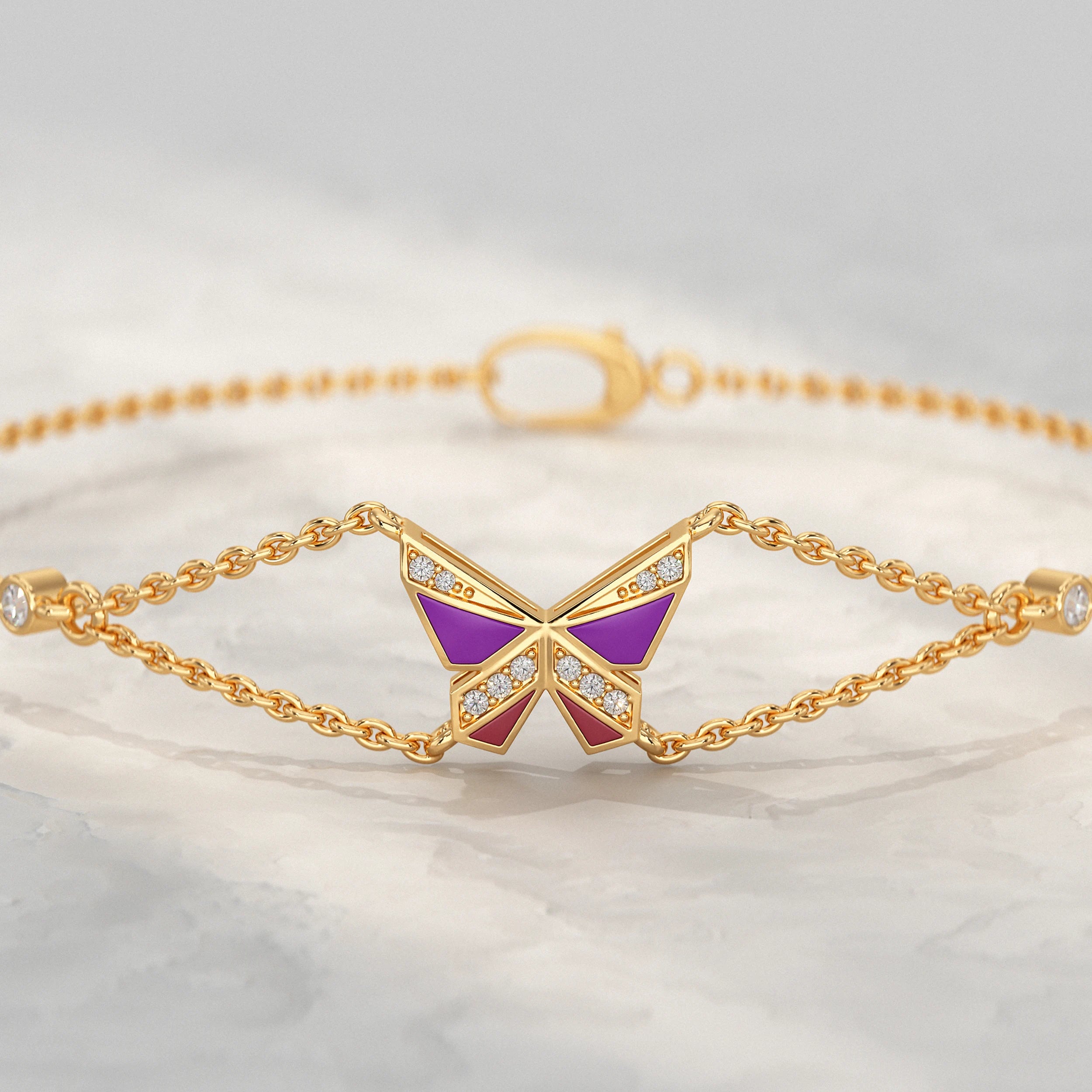 Enamel Butterfly Lab Diamond Bracelet Bracelet