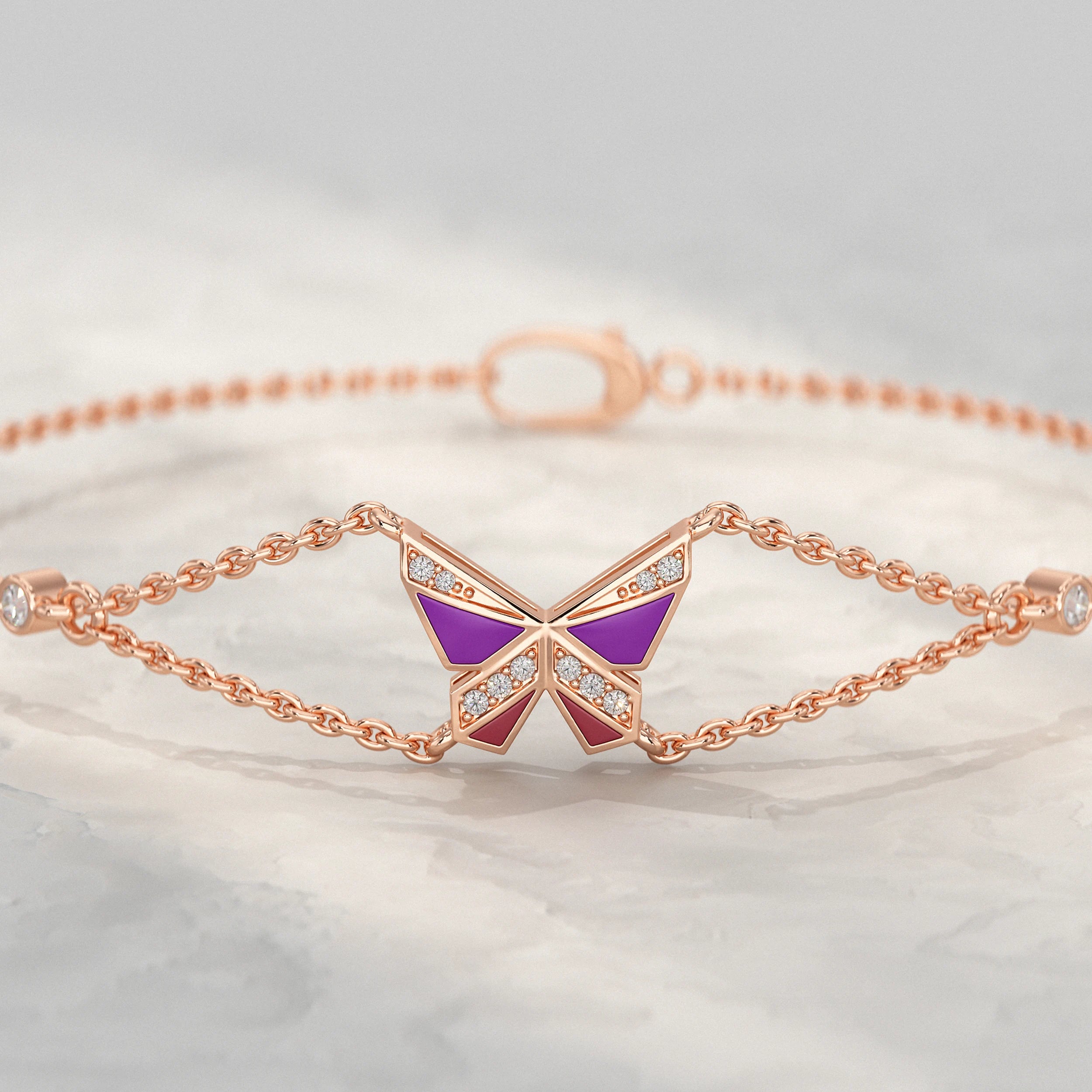 Enamel Butterfly Lab Diamond Bracelet Bracelet