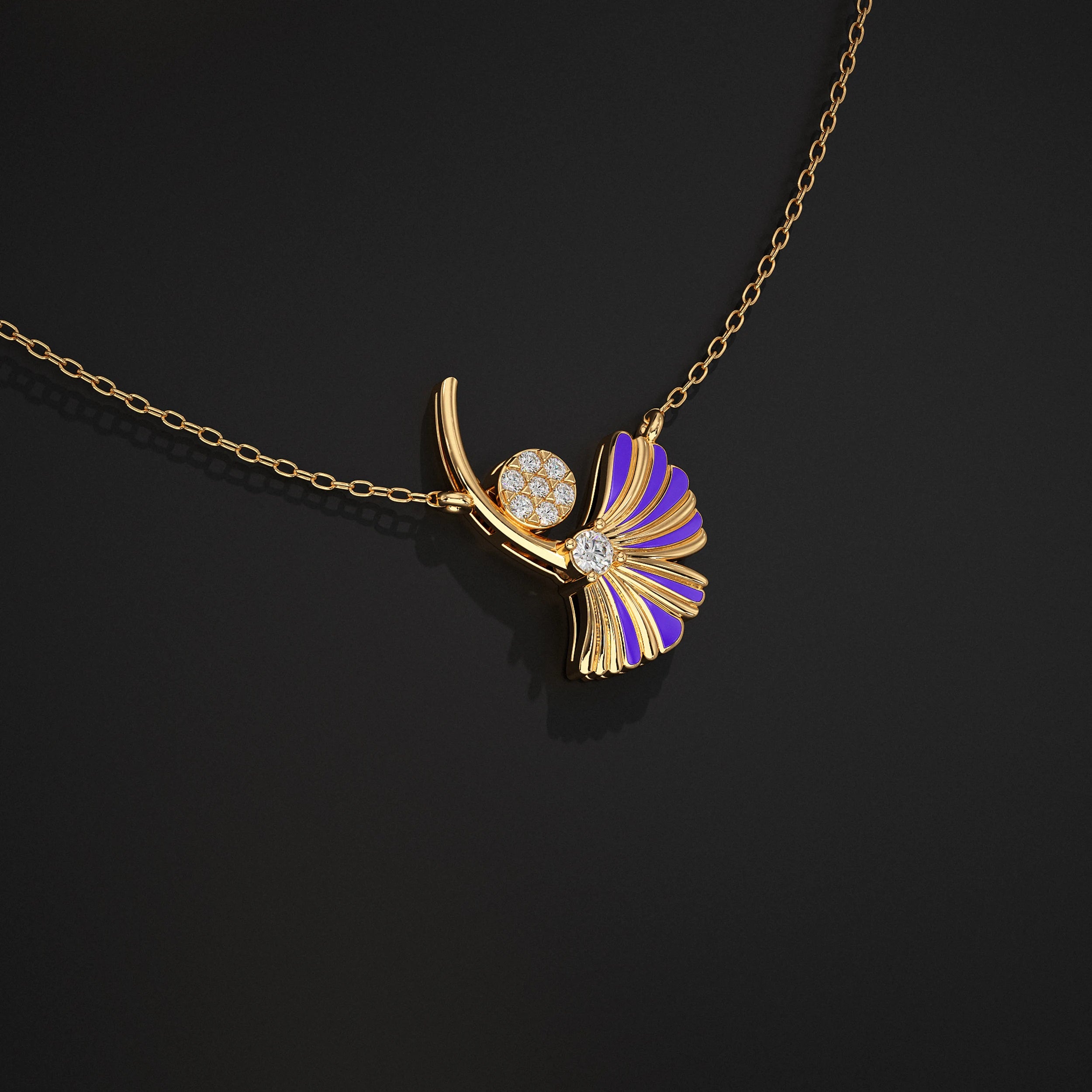 Enamel Flower Lab Diamond Pendant Pendant