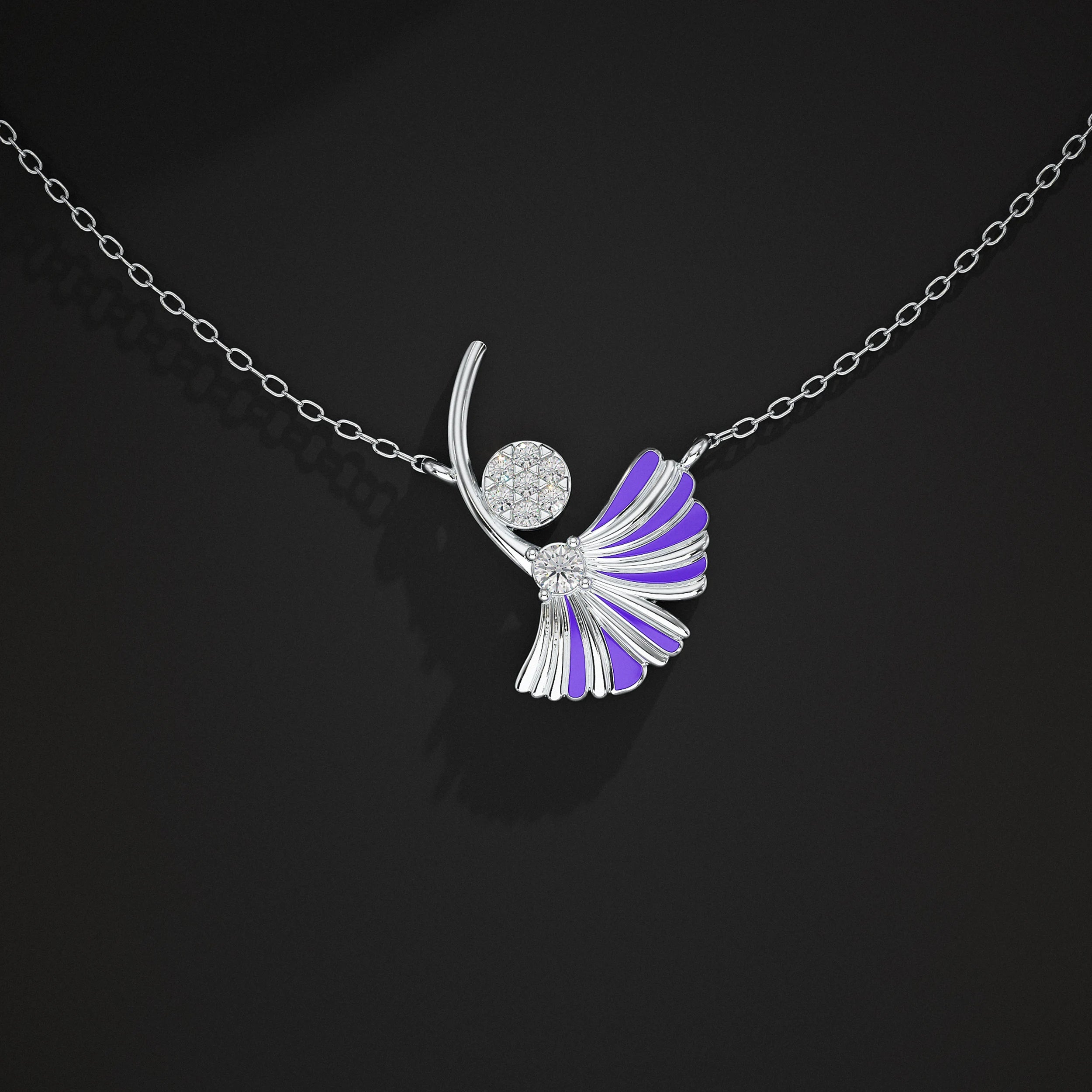 Enamel Flower Lab Diamond Pendant Pendant