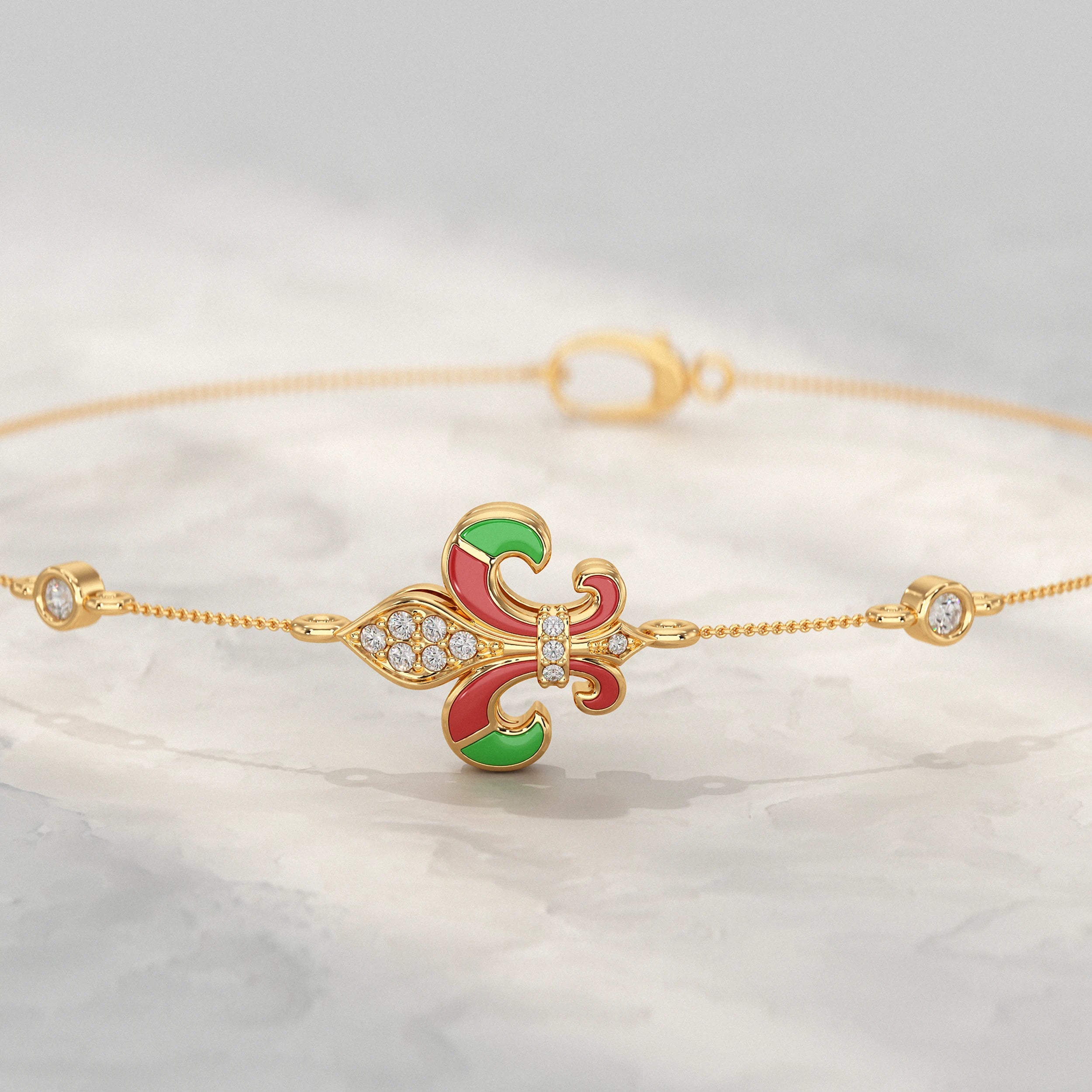 Enamel Flower Style Lab Diamond Bracelet Bracelet