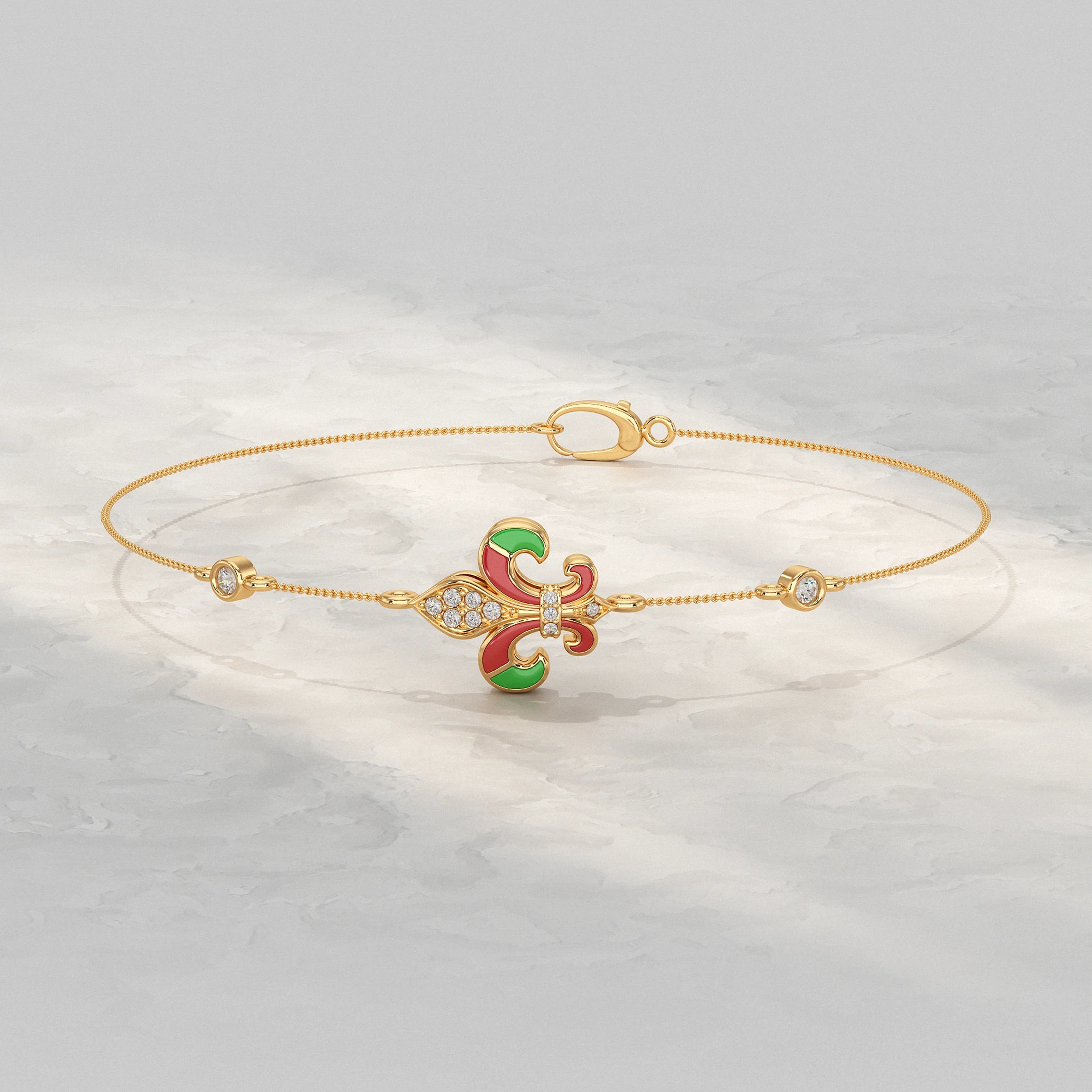 Enamel Flower Style Lab Diamond Bracelet Bracelet