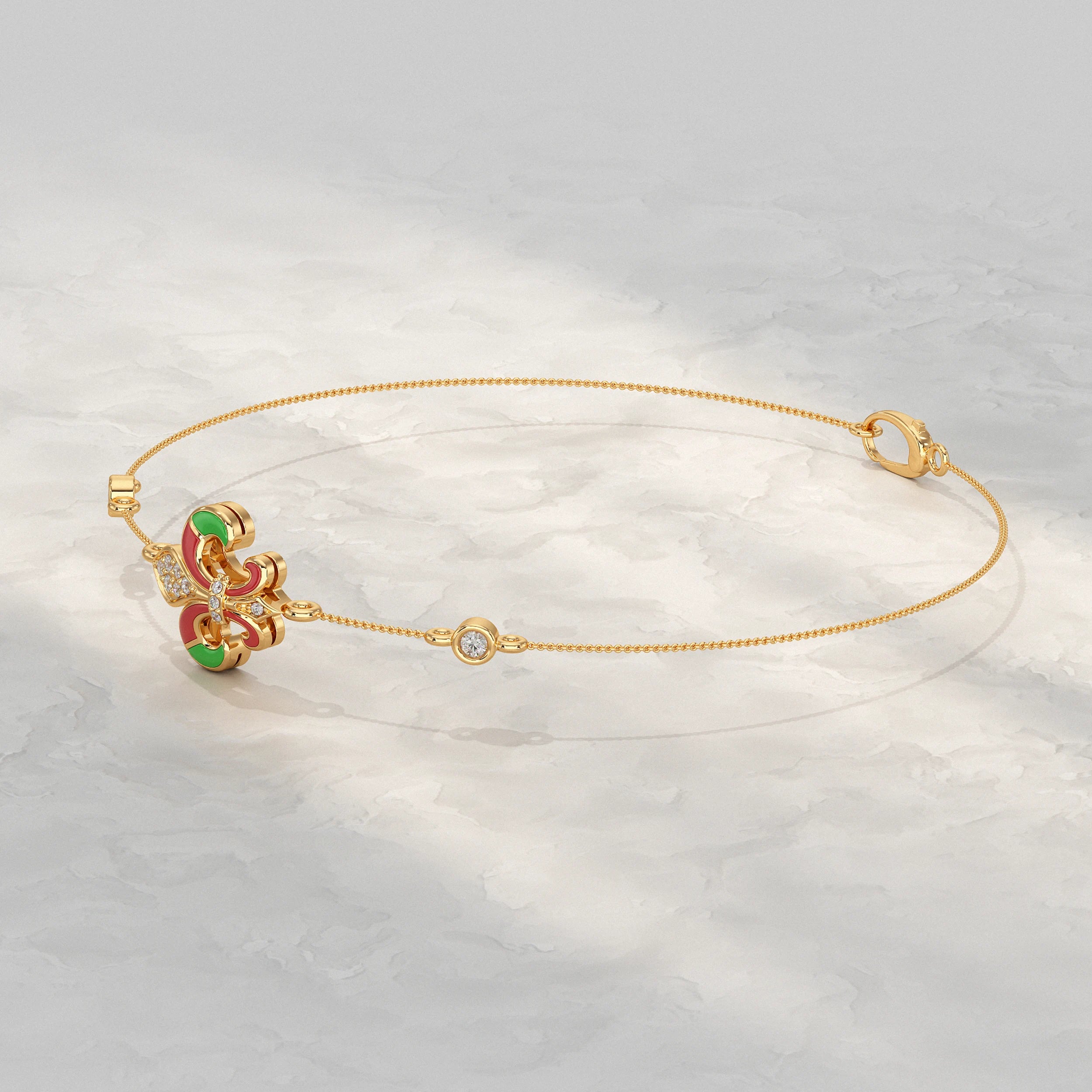 Enamel Flower Style Lab Diamond Bracelet Bracelet