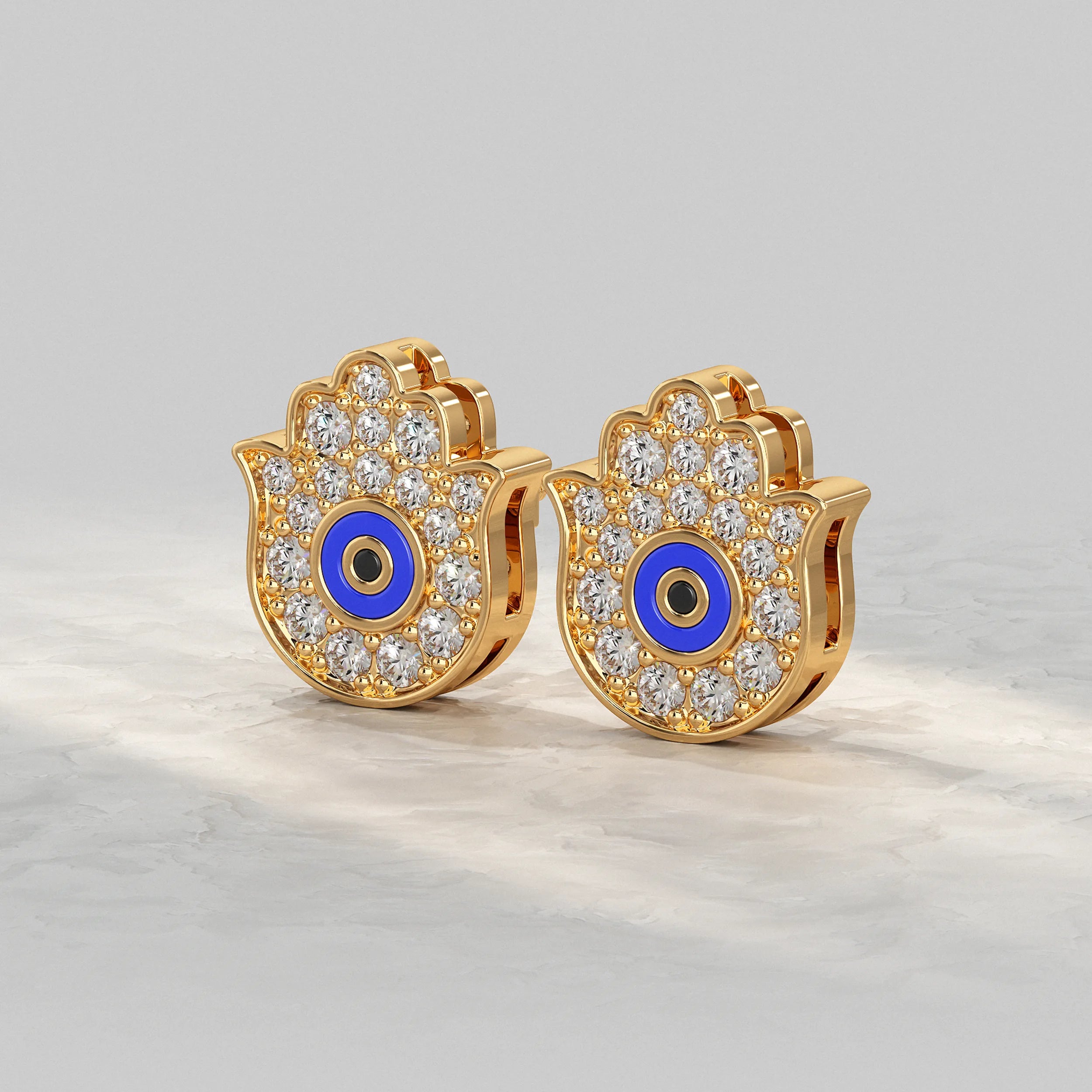 Hand Hamsa Evil Eye Lab Diamond Stud Earrings Earrings