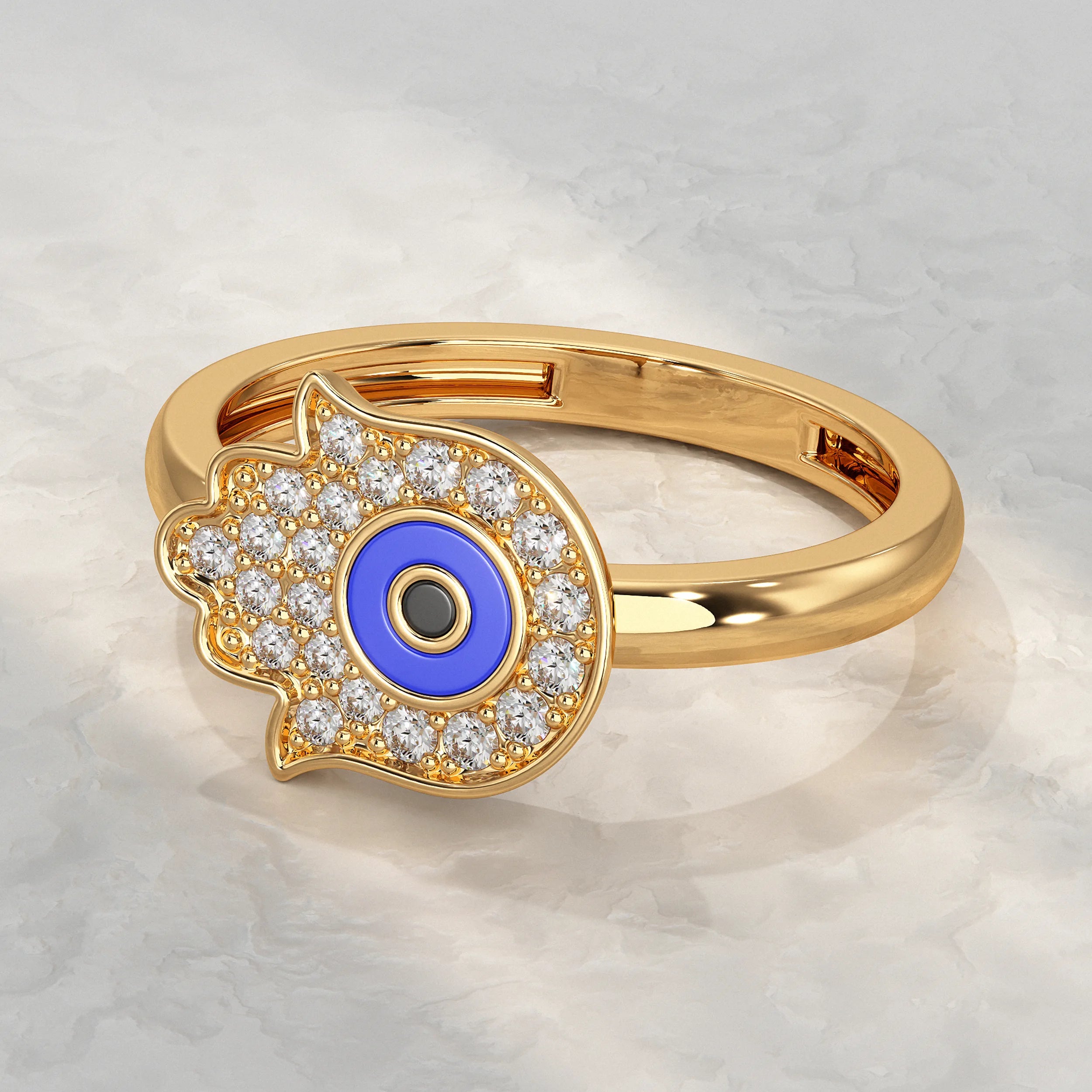 Hand Hamsa Evil Eye Lab Diamond Ring Rings