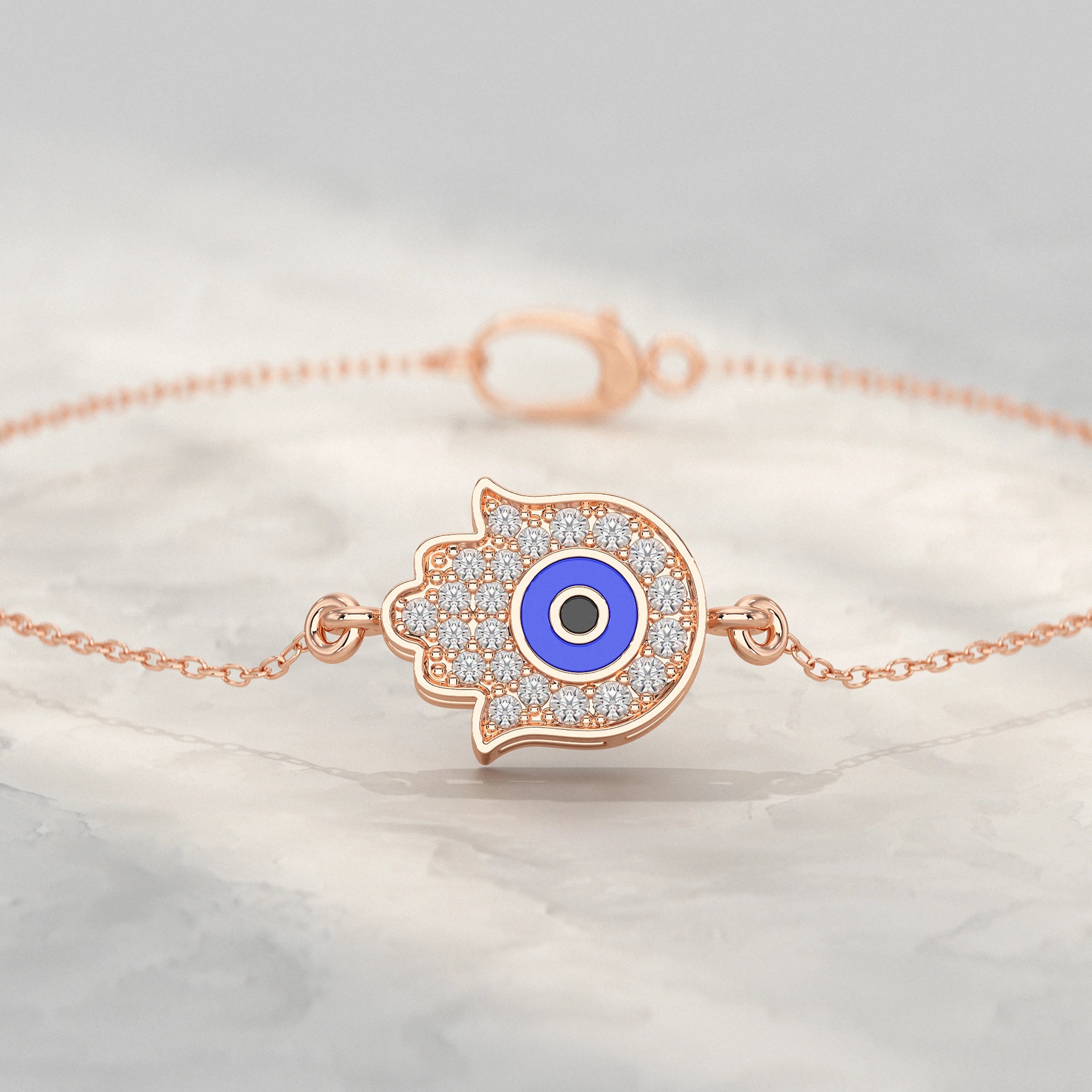 Hamsa Hand Evil Eye Lab Diamond Bracelet Bracelet