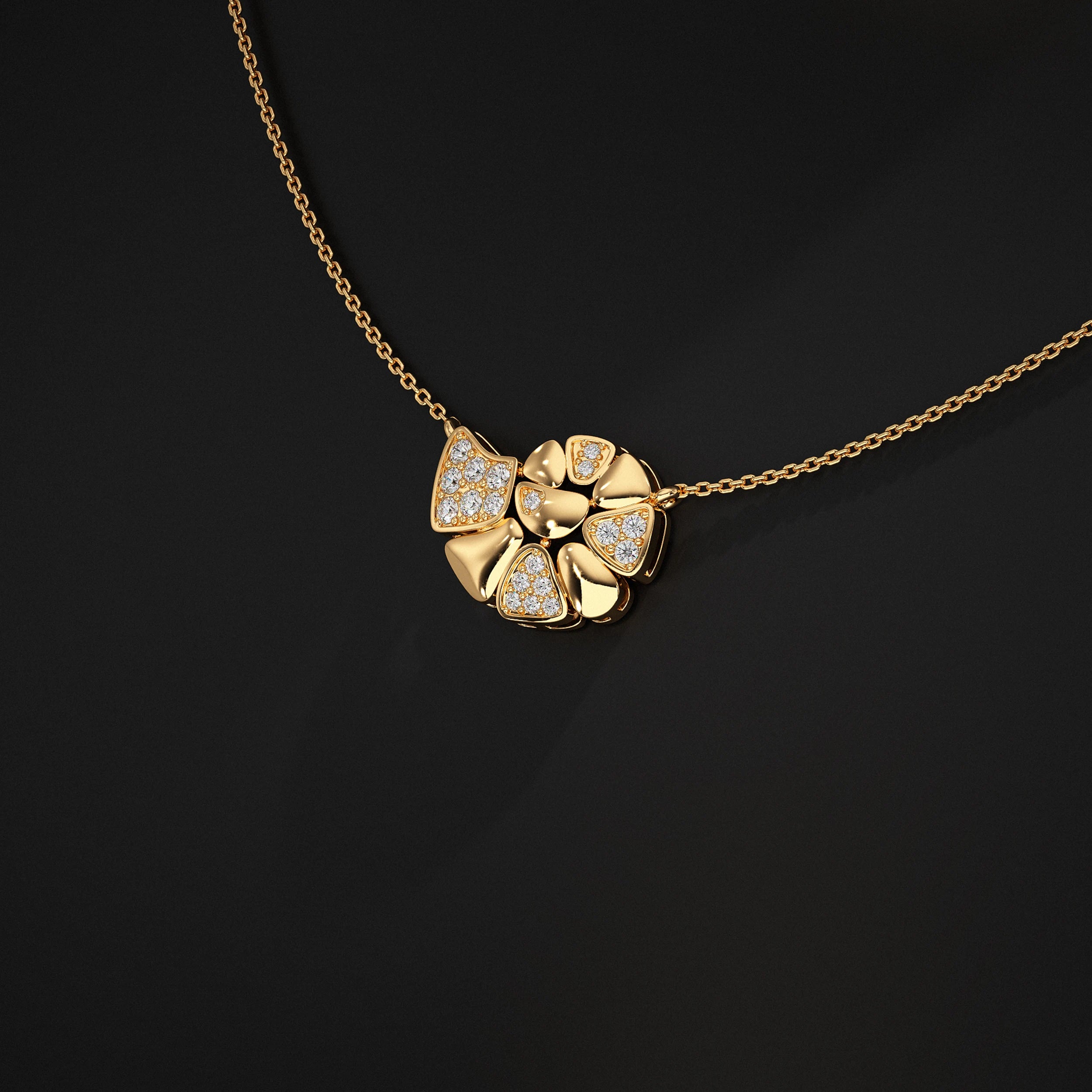 Yellow Gold Cluster Set Lab Diamond Pendant Pendant