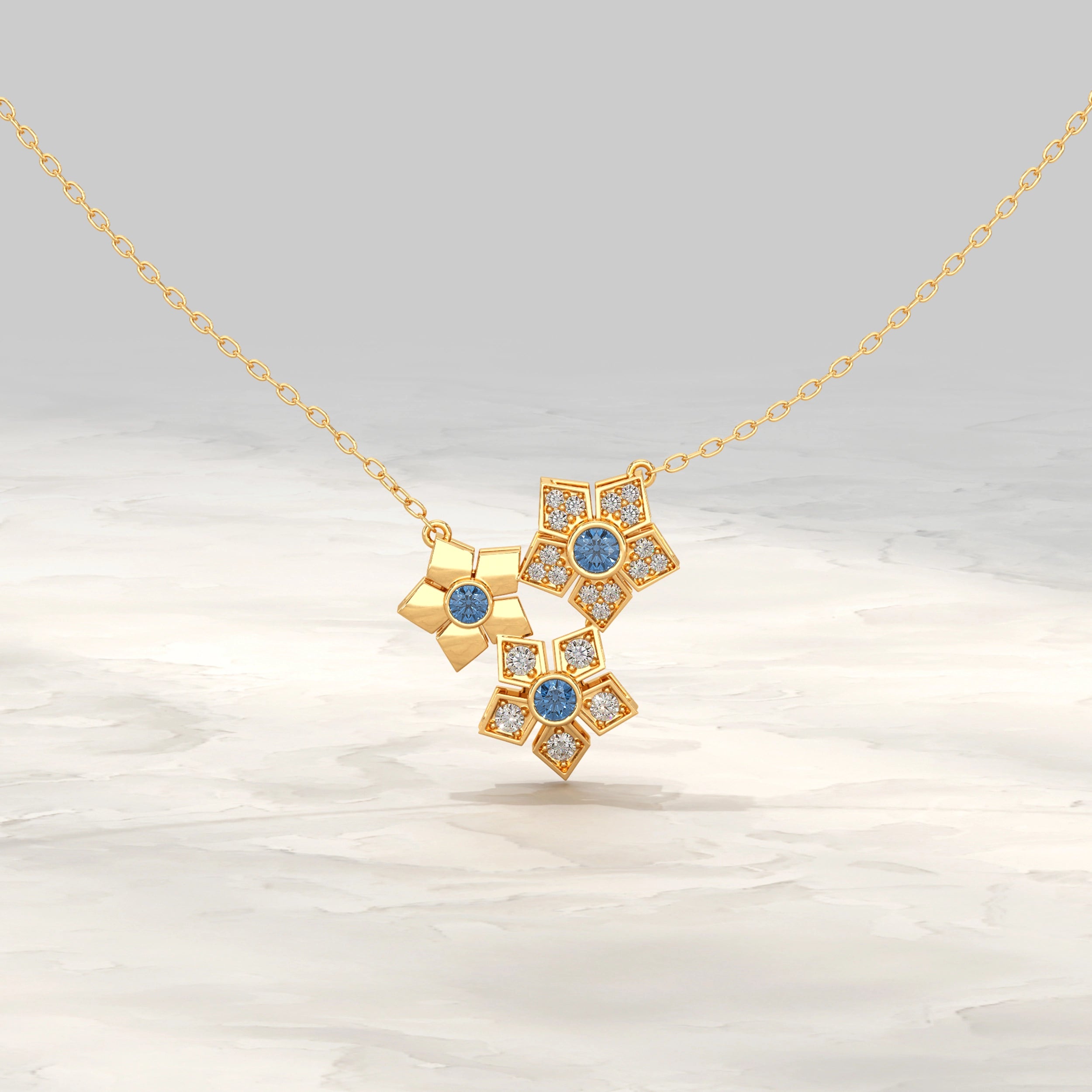 Floral Cluster Blue Sapphire Gemstone Pendant Pendant