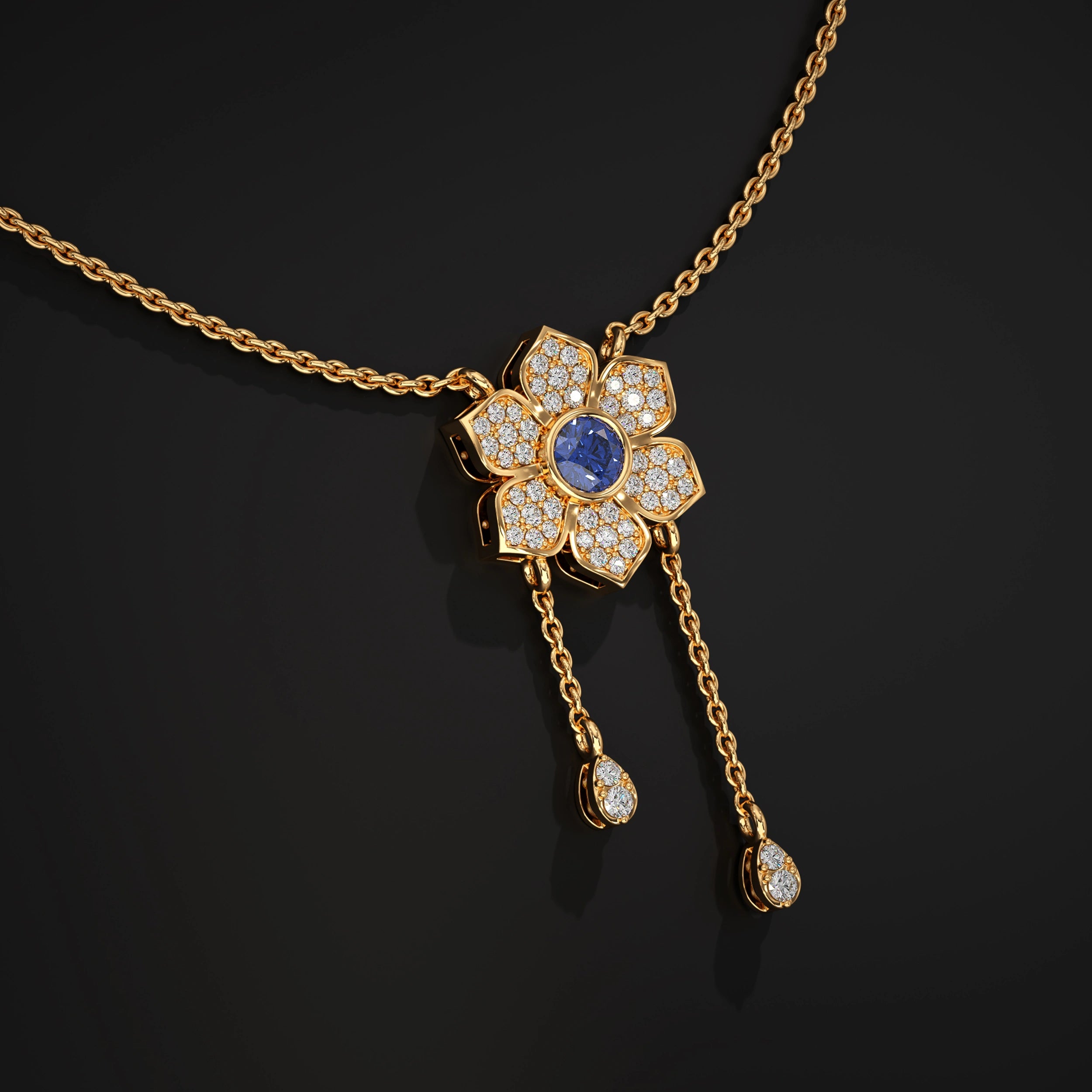 Flower Petal Pendant With Drop Chains Pendant