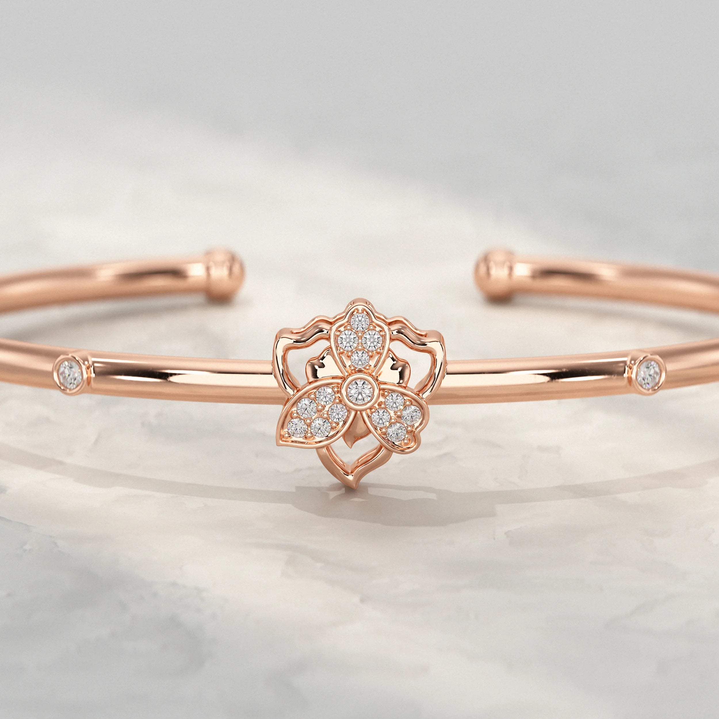 Flower Lab Diamond Open Bangle Bracelet