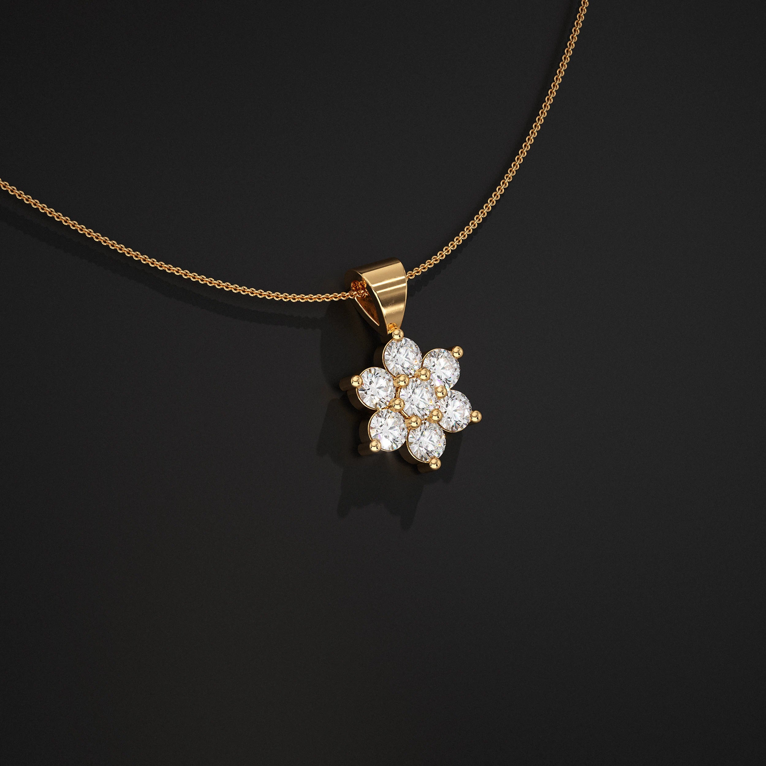 Floral Shape Round Lab Diamond Pendant Pendant