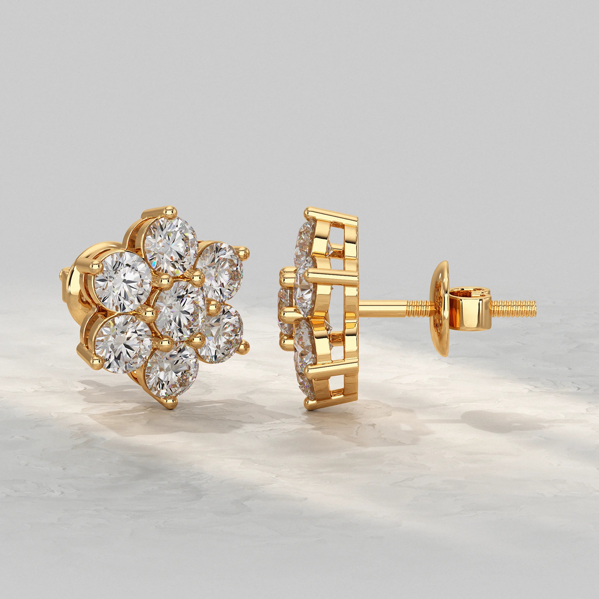 Floral Shape Round Diamond Stud Earrings Earrings
