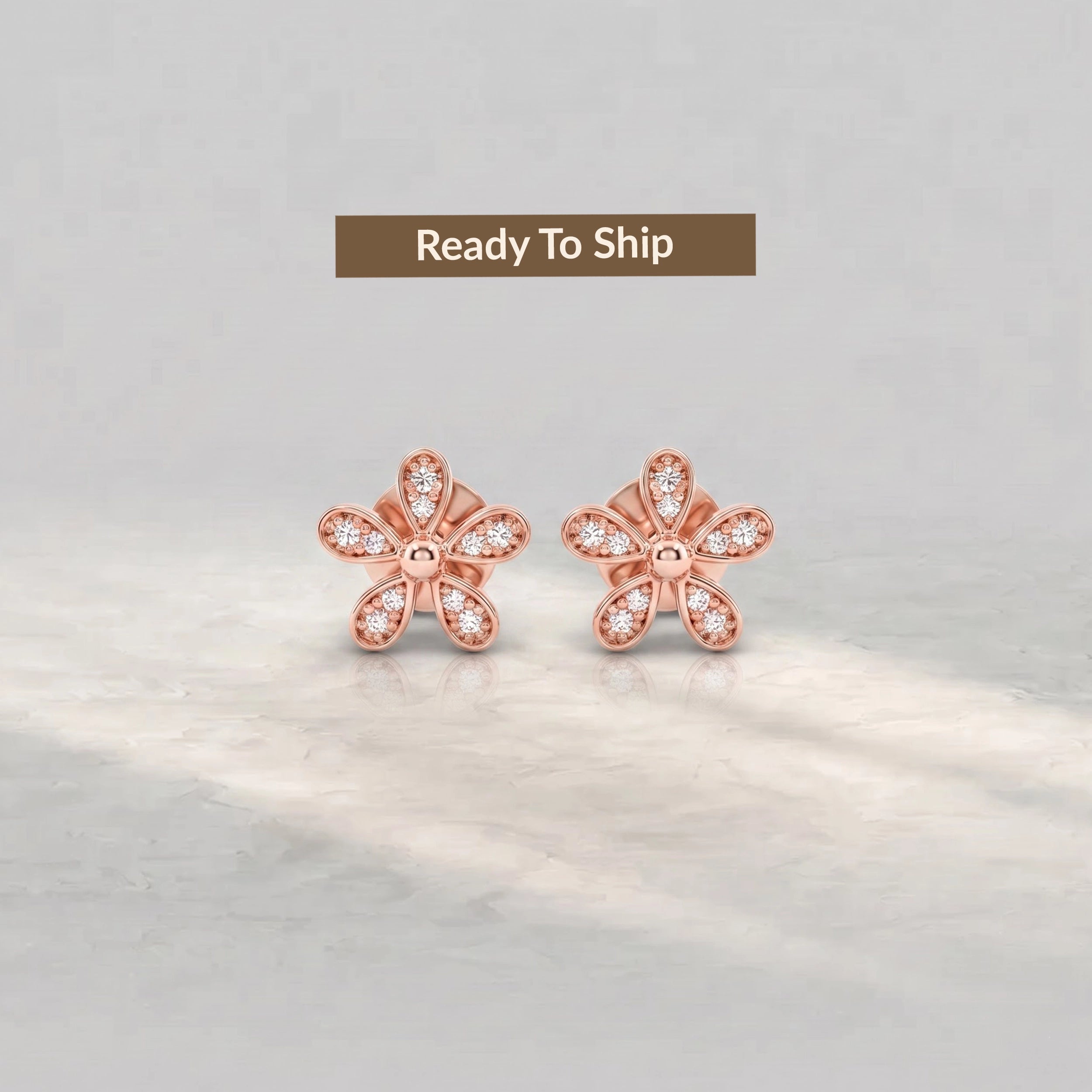 Round Diamond Floral Stud Earrings Earrings