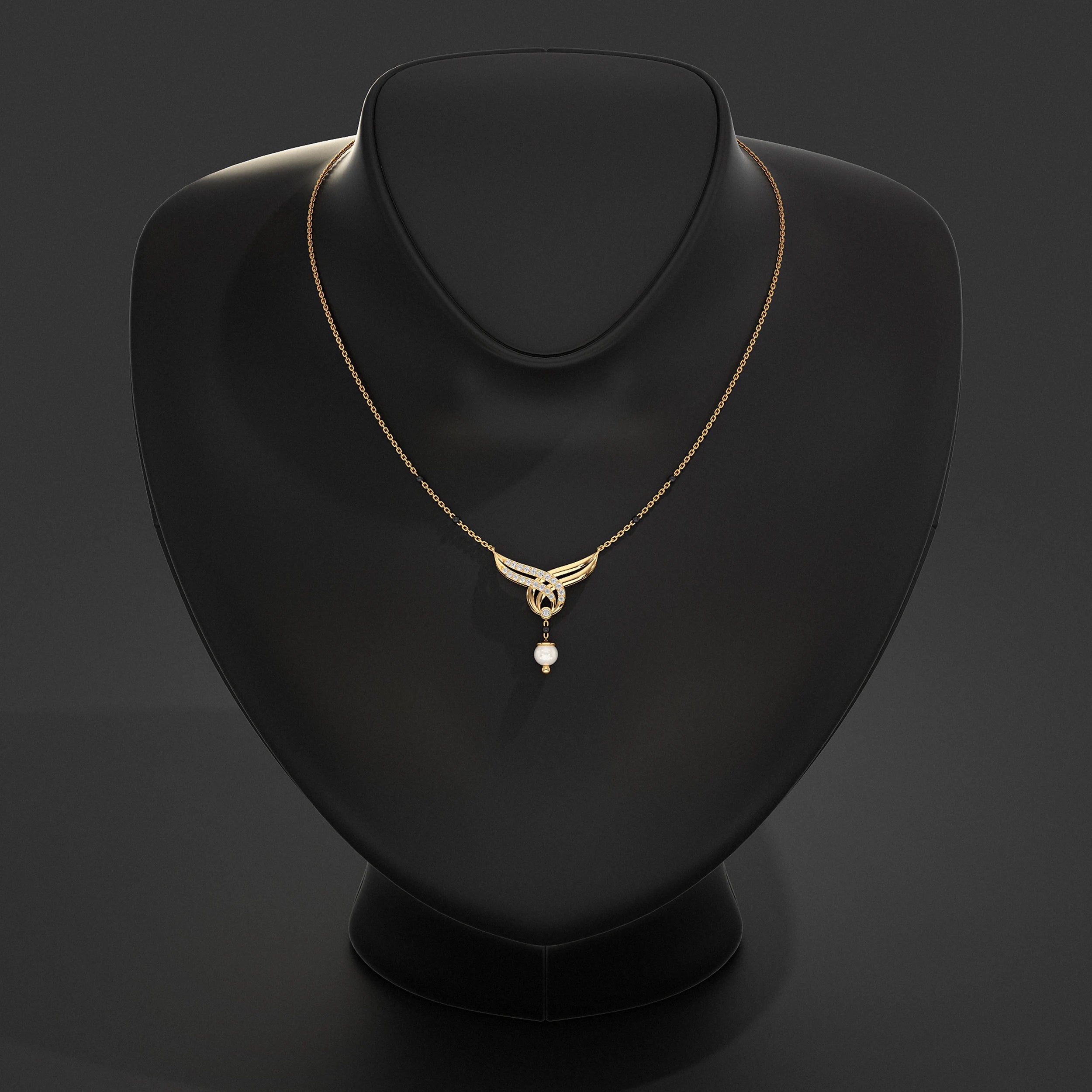 Floral And Drop Round Pearl Gemstone Mangalsutra Mangal Sutra