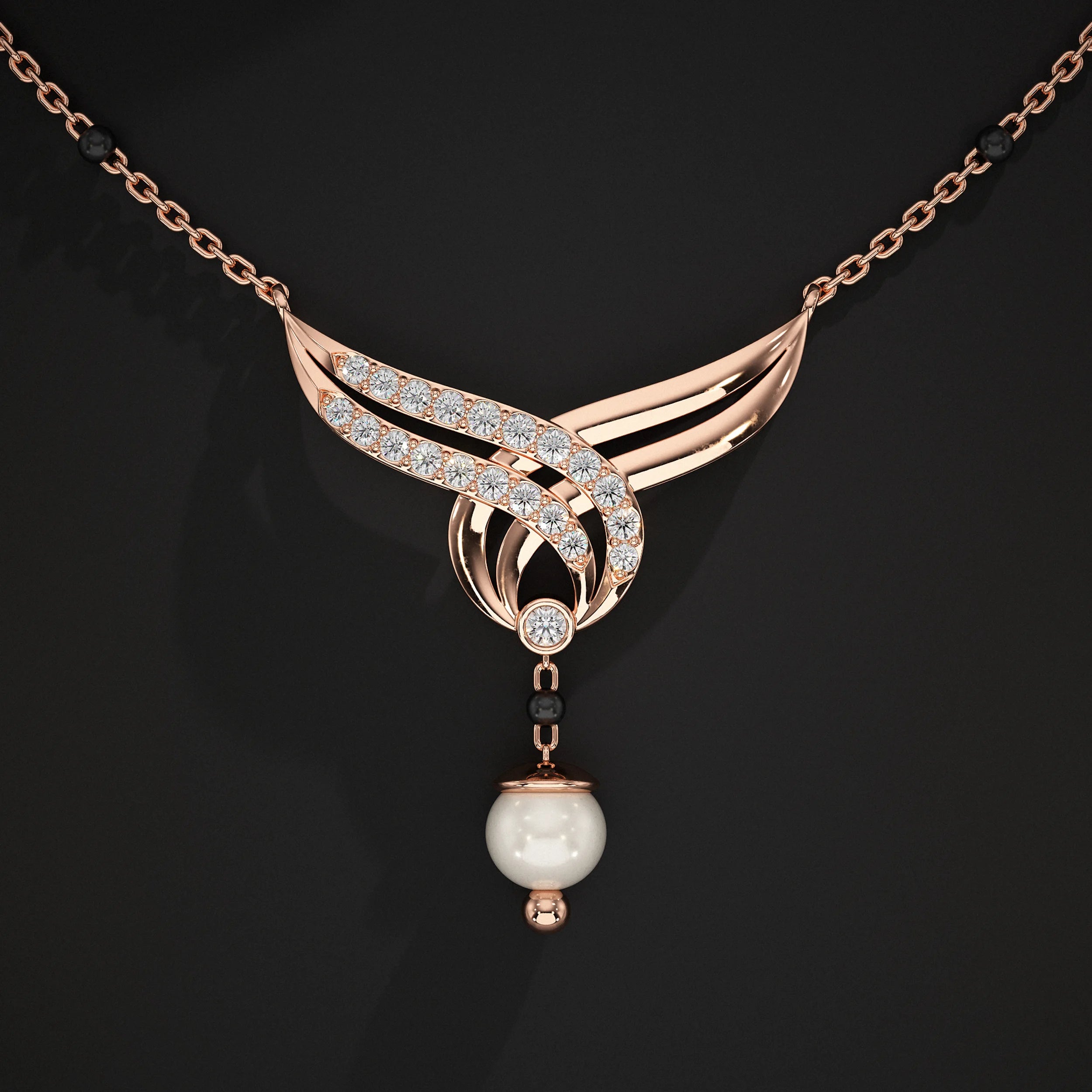 Floral And Drop Round Pearl Gemstone Mangalsutra Mangal Sutra