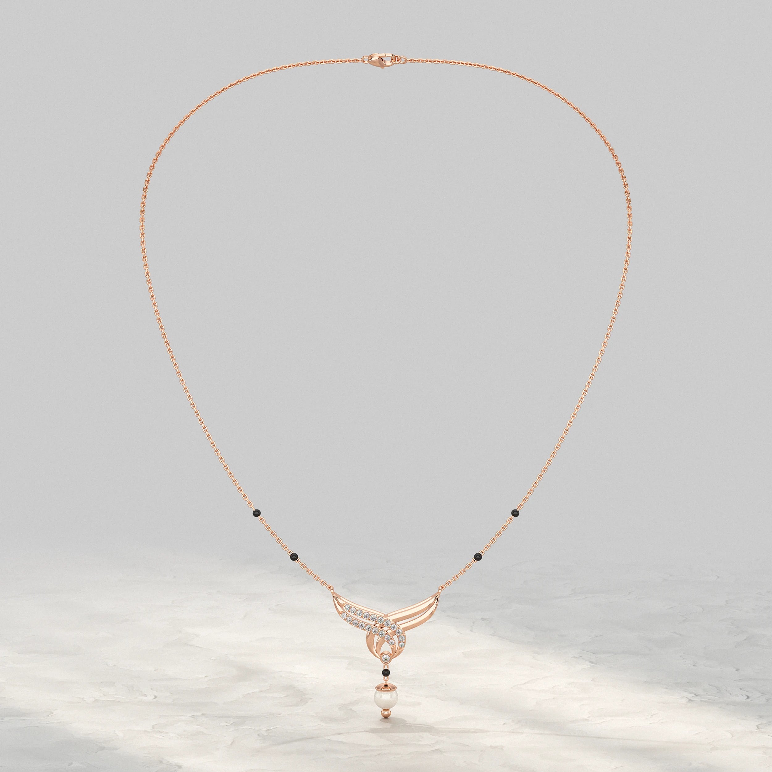 Floral And Drop Round Pearl Gemstone Mangalsutra Mangal Sutra