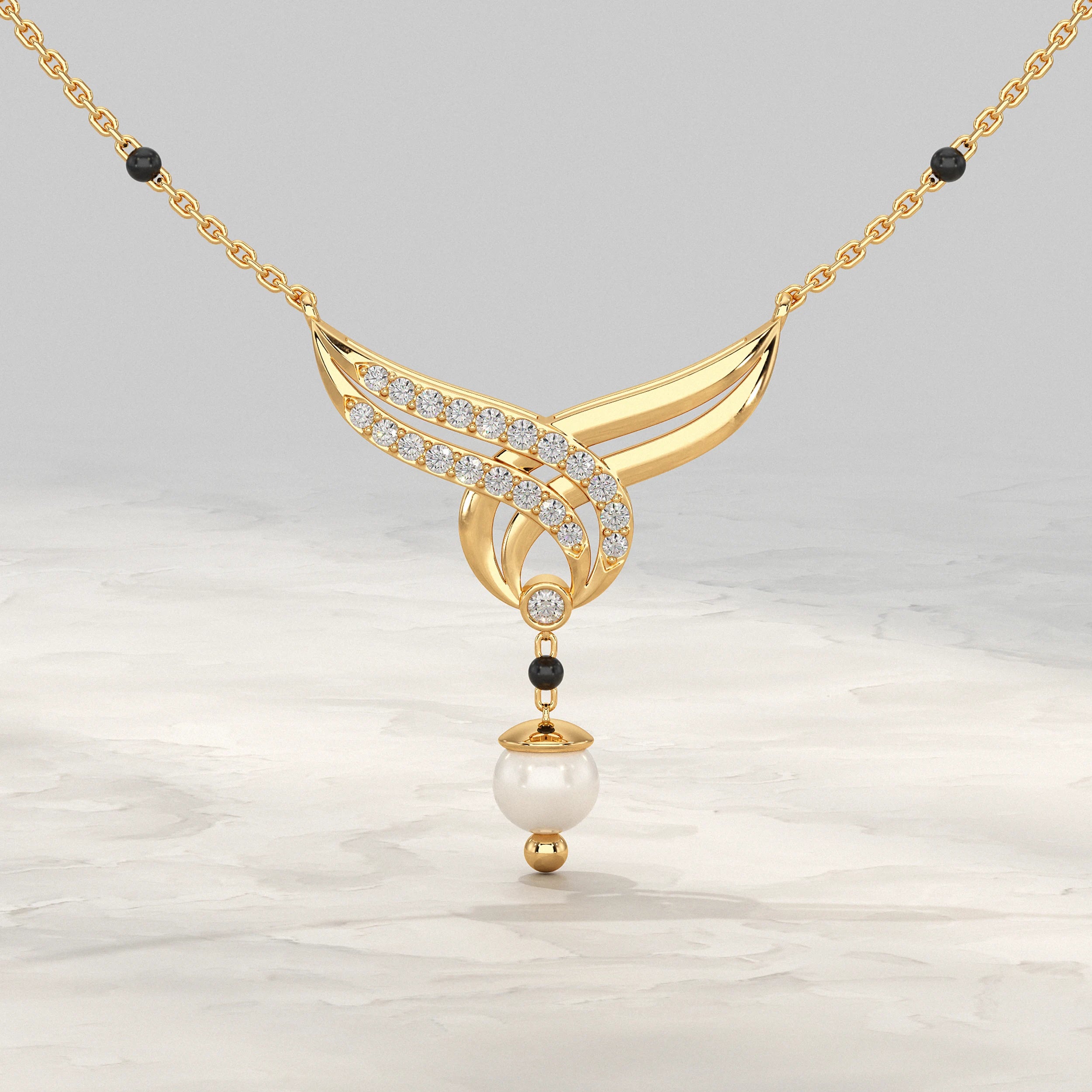 Floral And Drop Round Pearl Gemstone Mangalsutra Mangal Sutra
