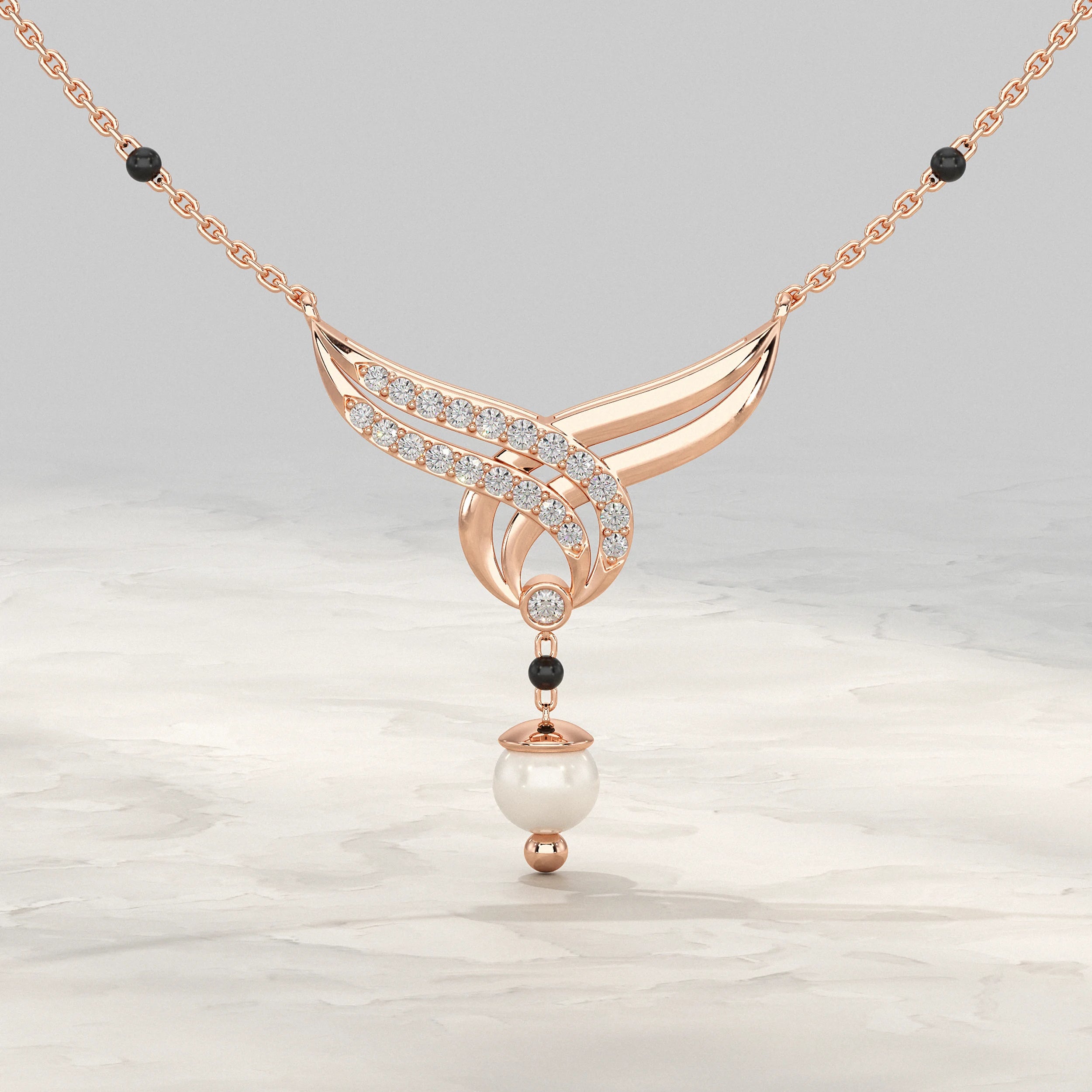 Floral And Drop Round Pearl Gemstone Mangalsutra Mangal Sutra