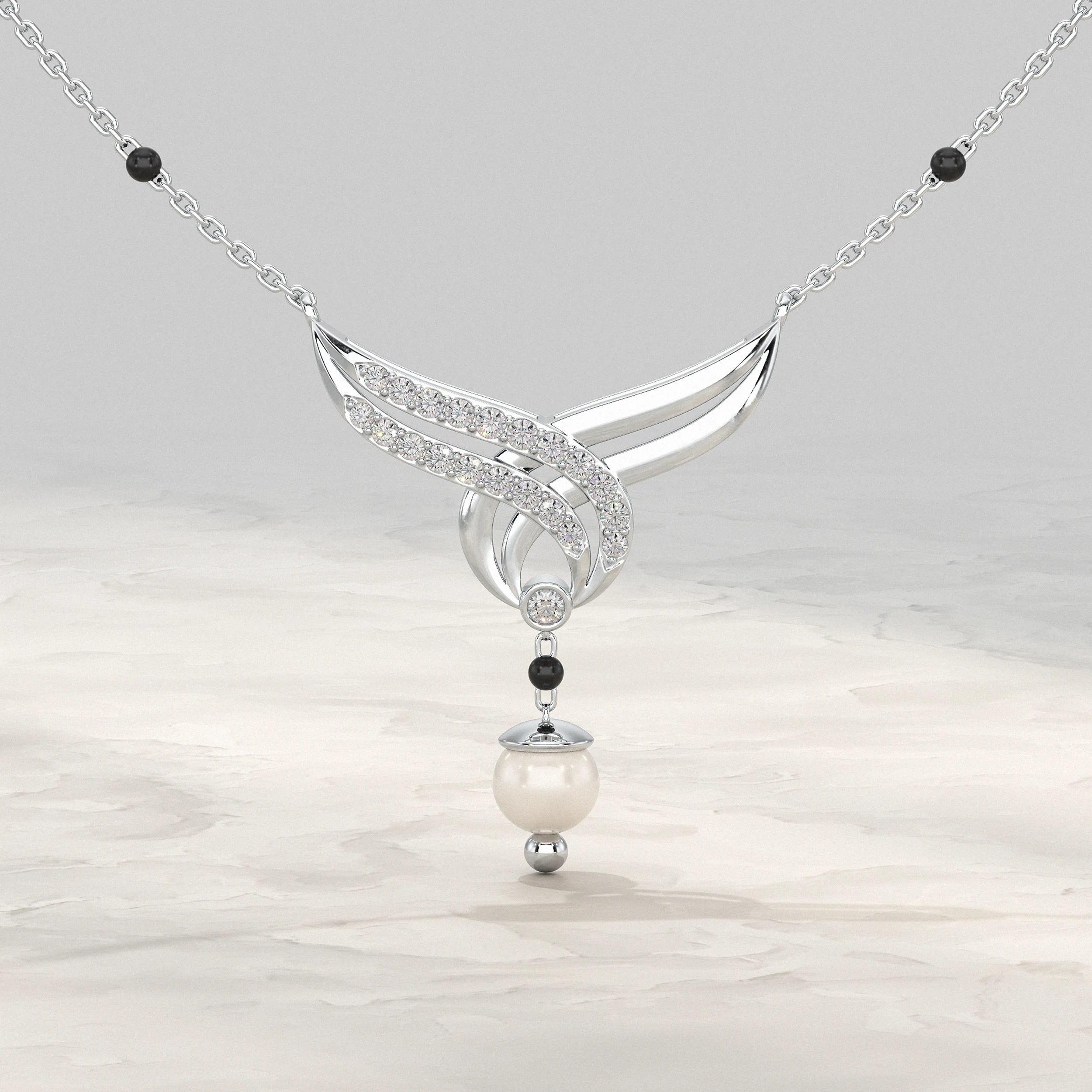 Floral And Drop Round Pearl Gemstone Mangalsutra Mangal Sutra