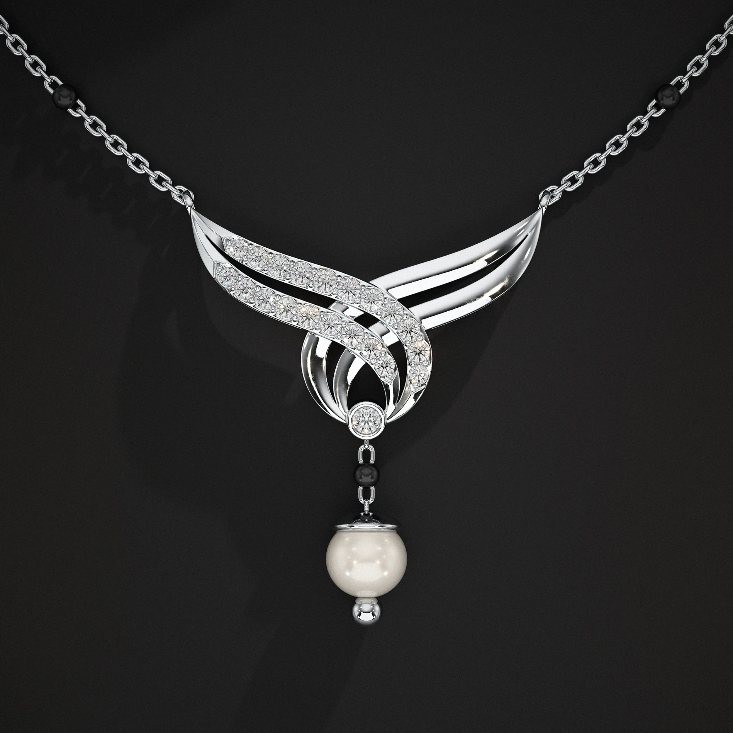 Floral And Drop Round Pearl Gemstone Mangalsutra Mangal Sutra